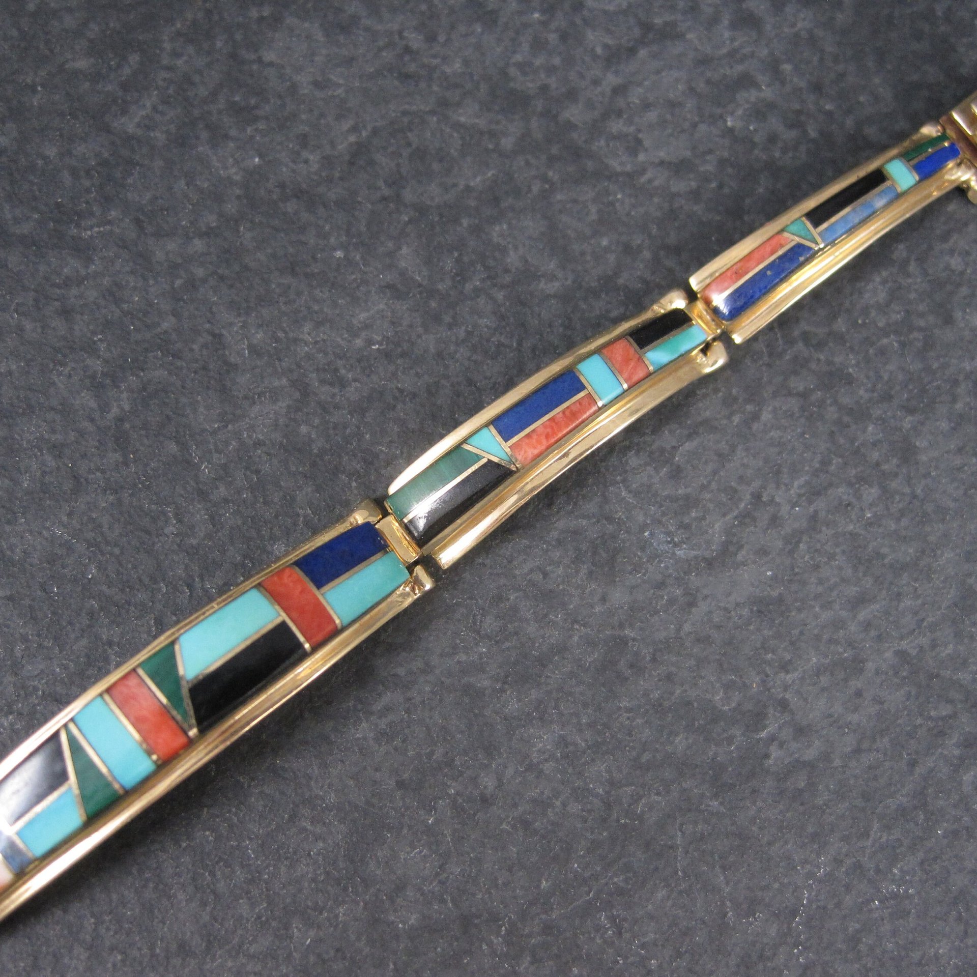 Vintage 14K Native American Inlay Bracelet 8 Inches T Barbre