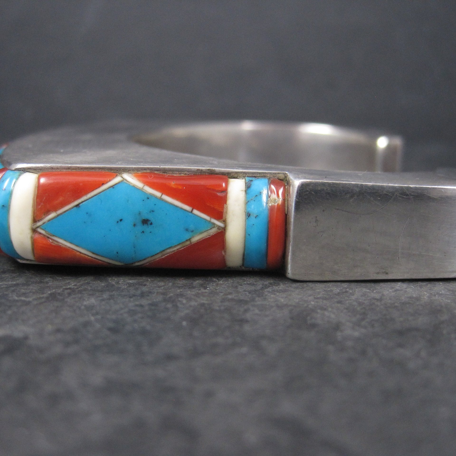 Vintage Native American Inlay Cuff Bracelet 7 Inches