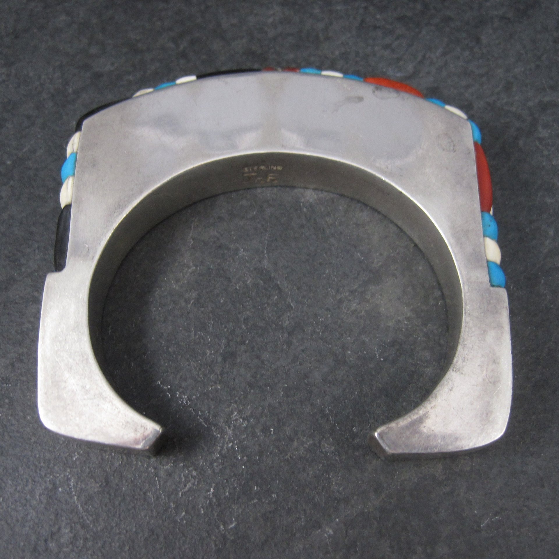 Huge Vintage Square Navajo Turquoise Coral Inlay Cuff Bracelet 6.75 Inches