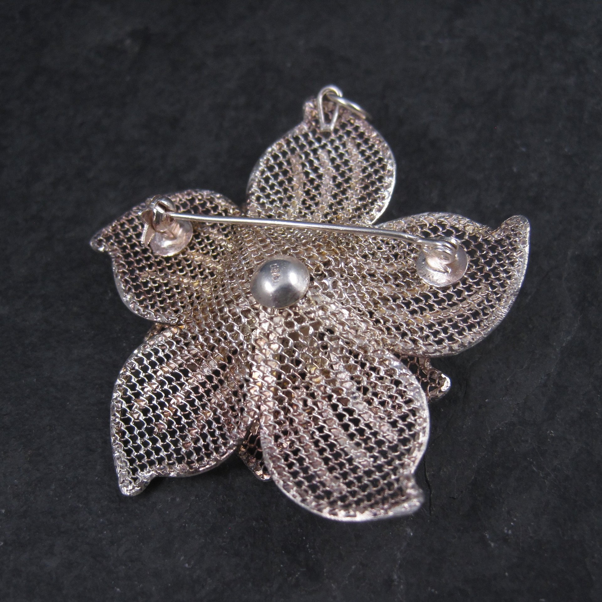 Vintage Flower Brooch Pendant Figural Filigree Sterling