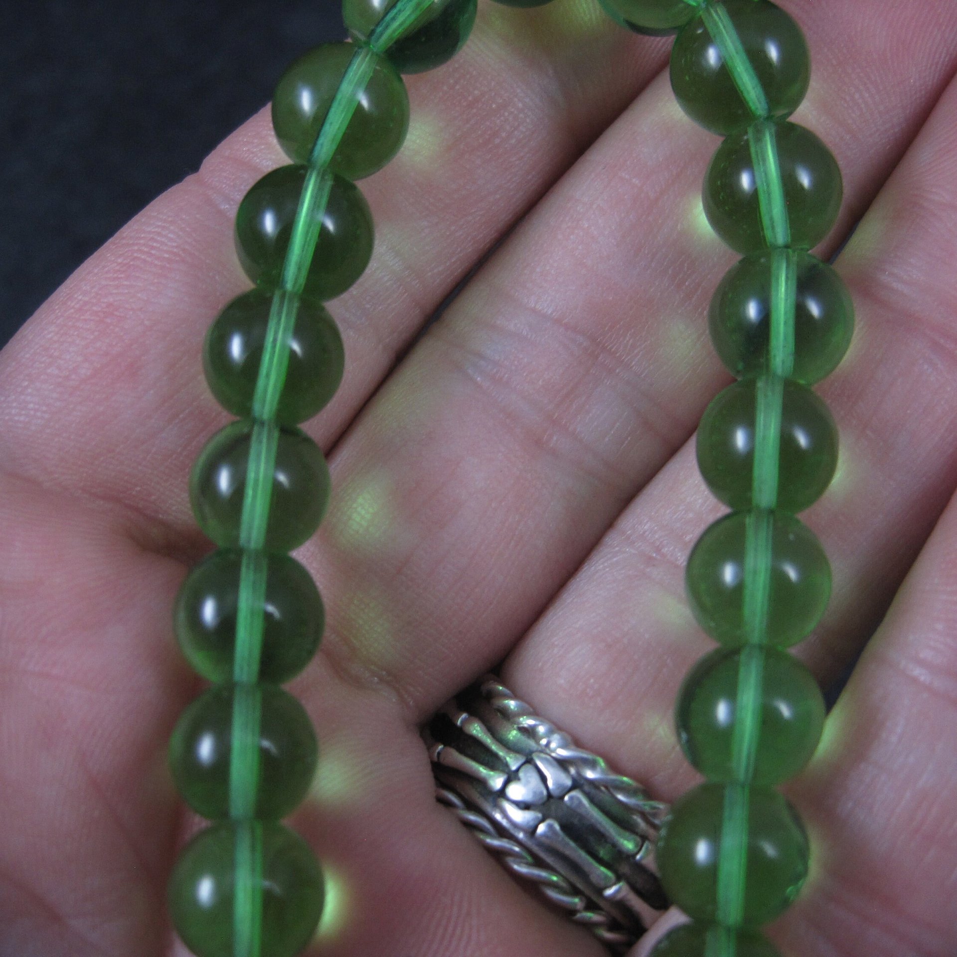 Green Glass 8mm Bead Strand 23 Beads