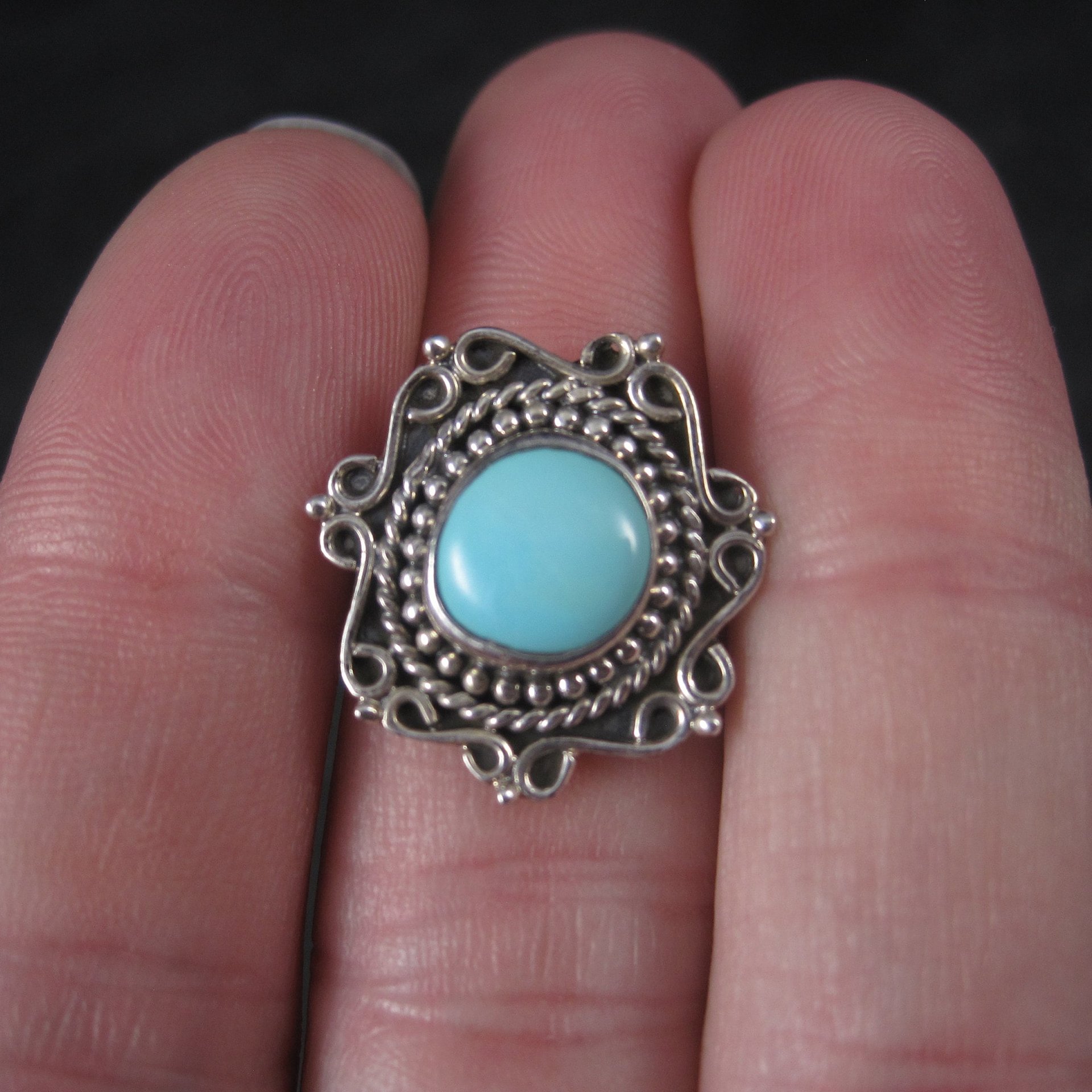 Vintage Balinese Sterling Turquoise Ring Size 6