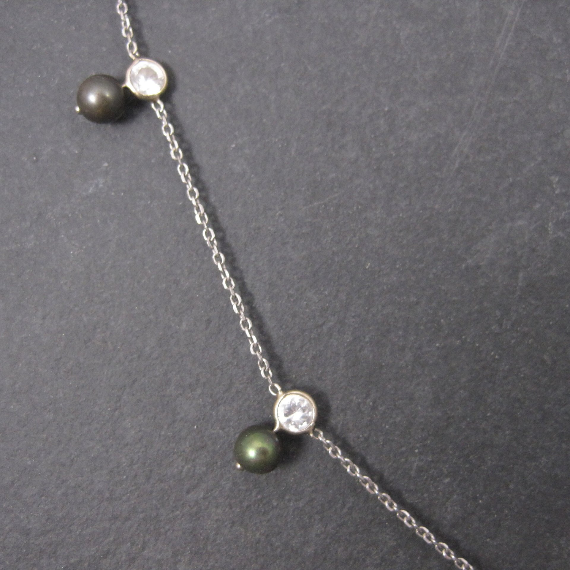 Vintage 14K Peacock Pearl CZ Necklace 17 Inches