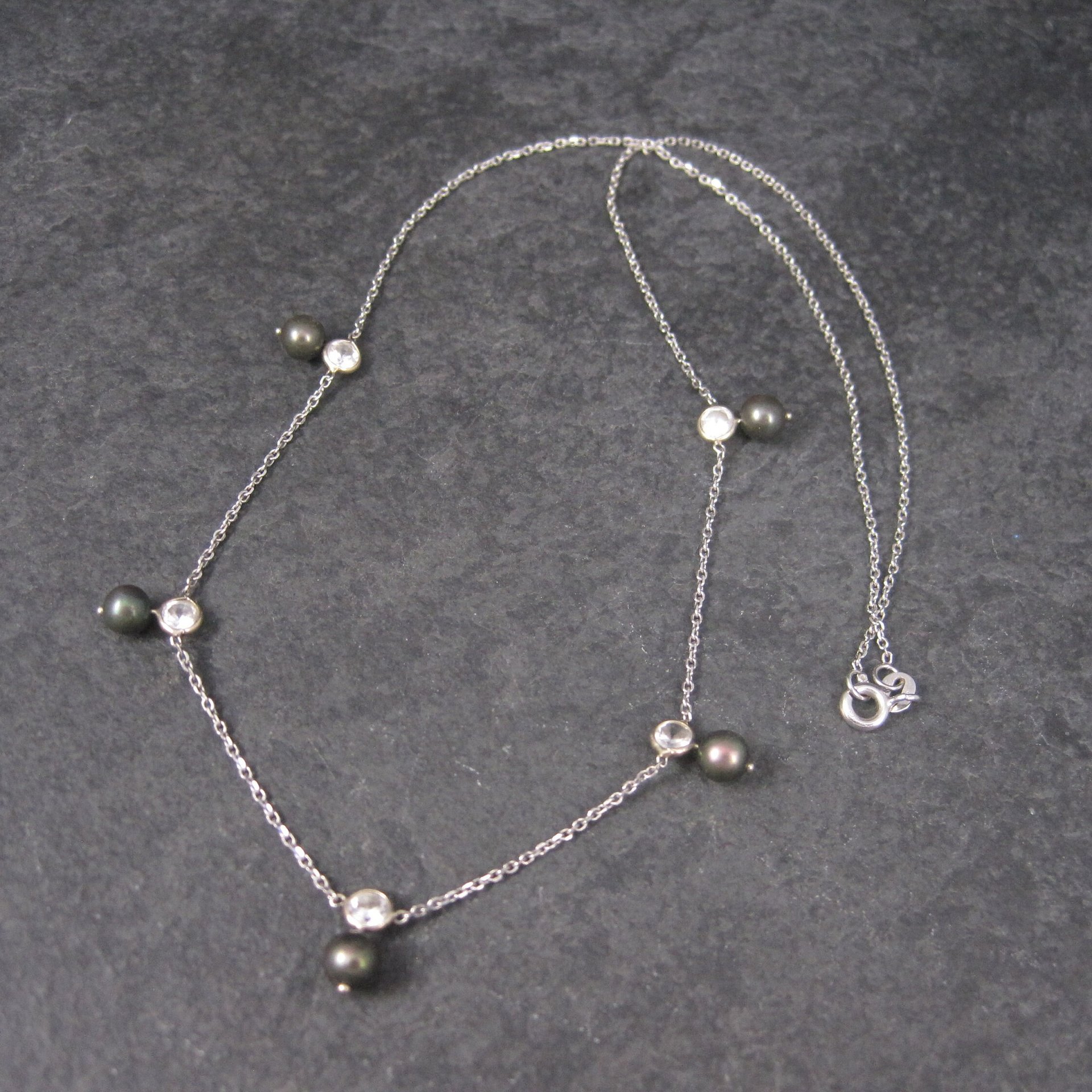 Vintage 14K Peacock Pearl CZ Necklace 17 Inches