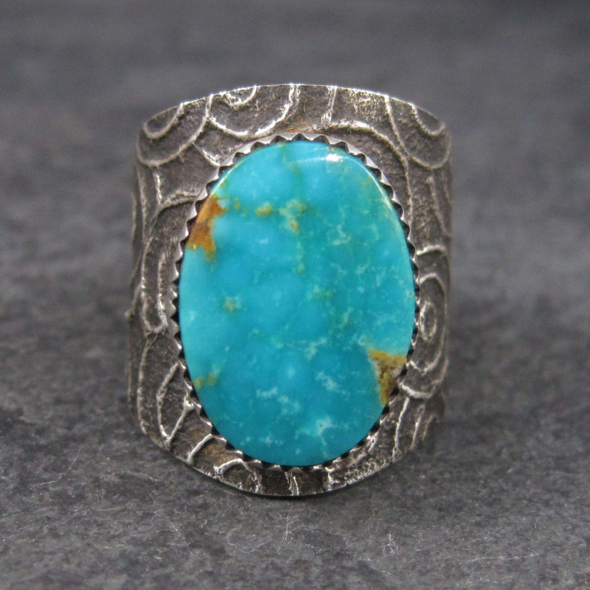 Vintage Tufa Cast Turquoise Ring Native American Size 11