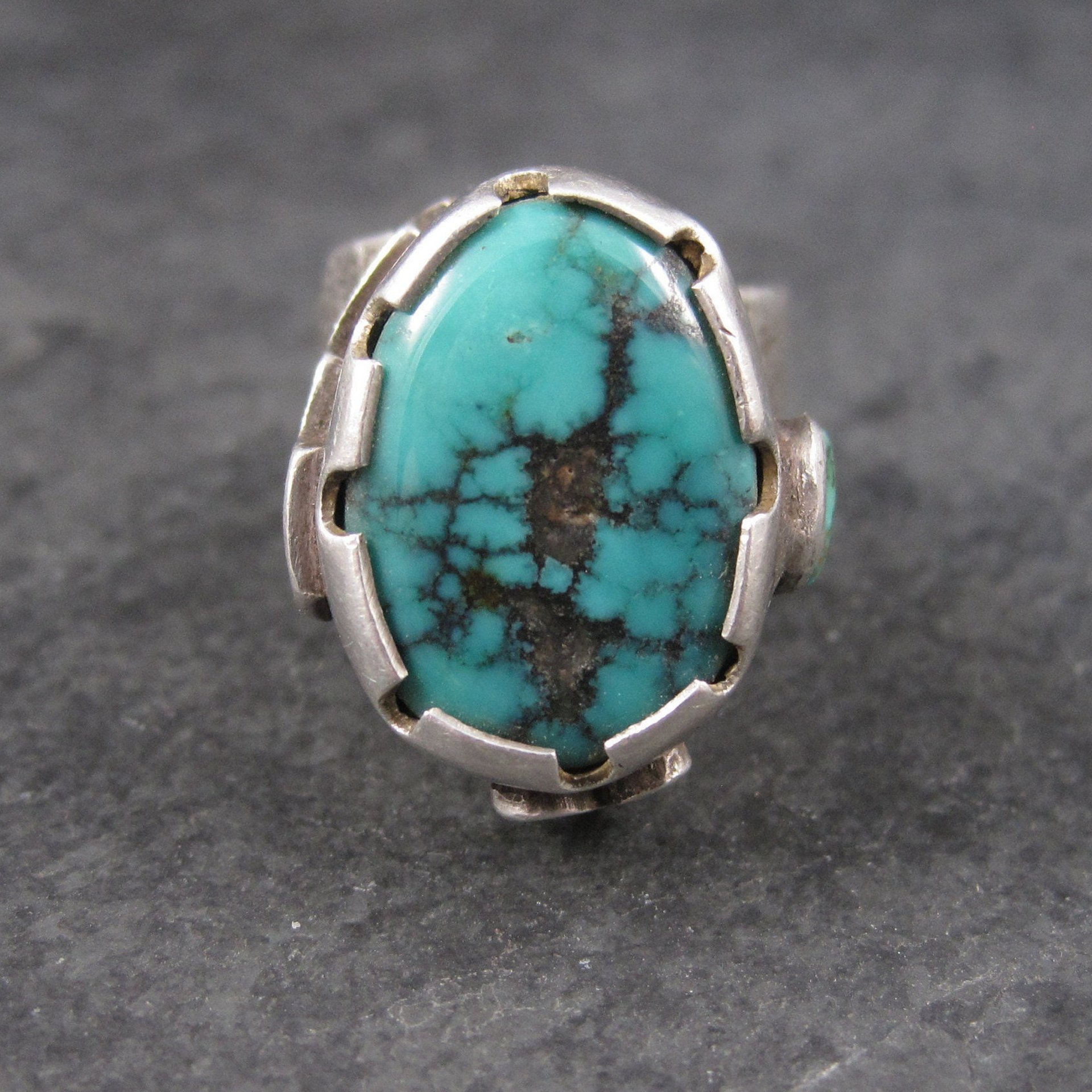 Huge Turquoise Ring Vintage Southwestern Tufa Cast Kewa Jewelry Size 6.5