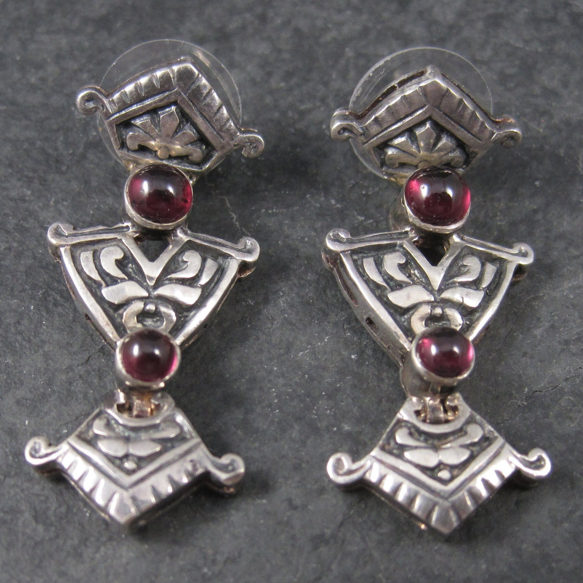 Art Nouveau Style Garnet Earrings Vintage Sterling Silver