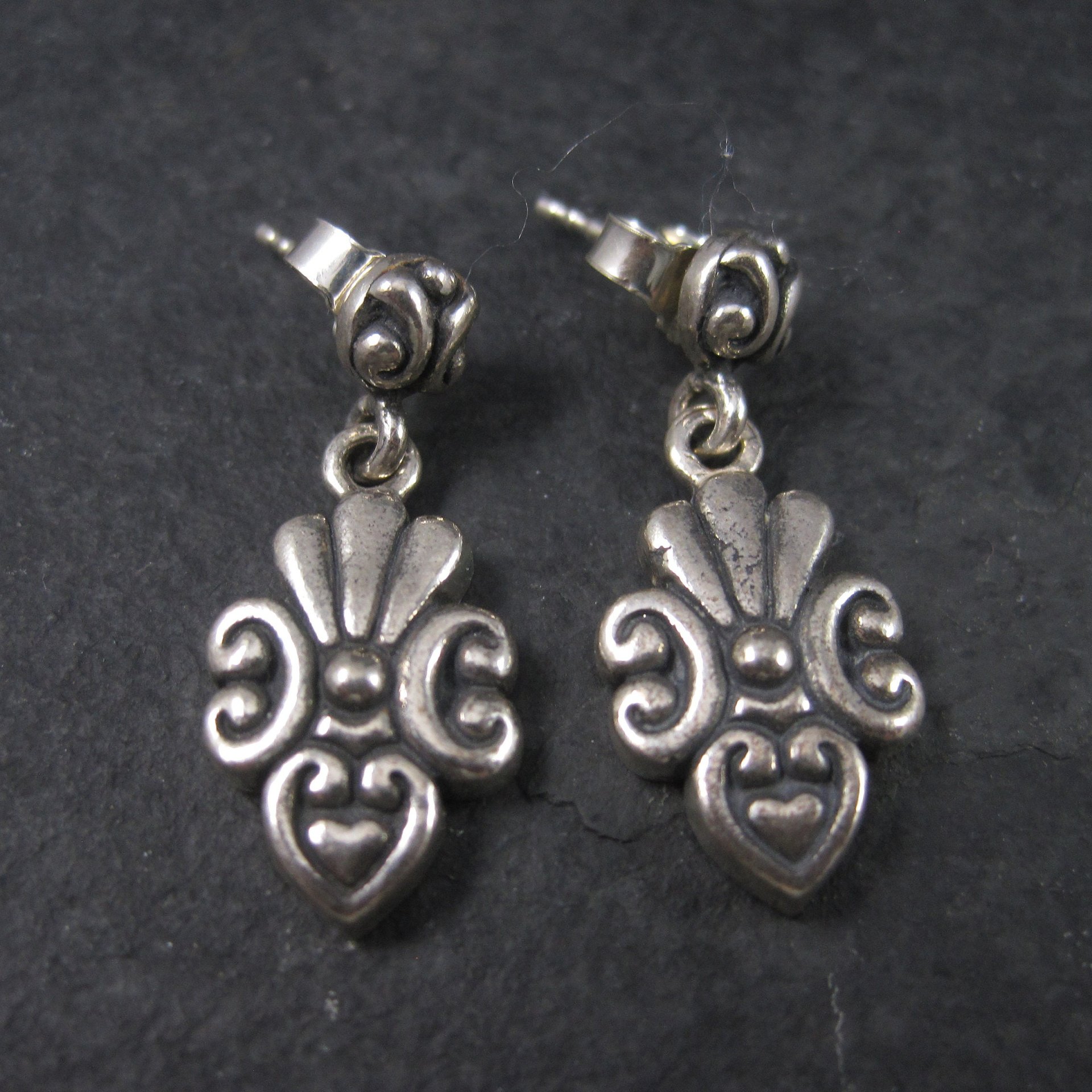Vintage Sterling Victorian Style Heart Earrings