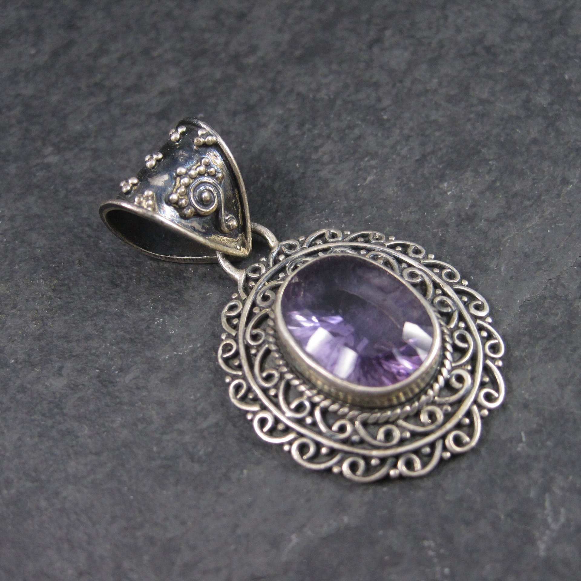 Large Balinese Sterling Amethyst Pendant