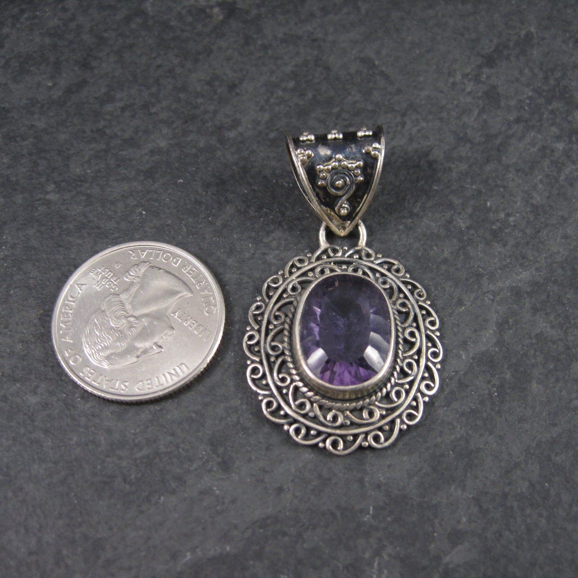 Large Balinese Sterling Amethyst Pendant