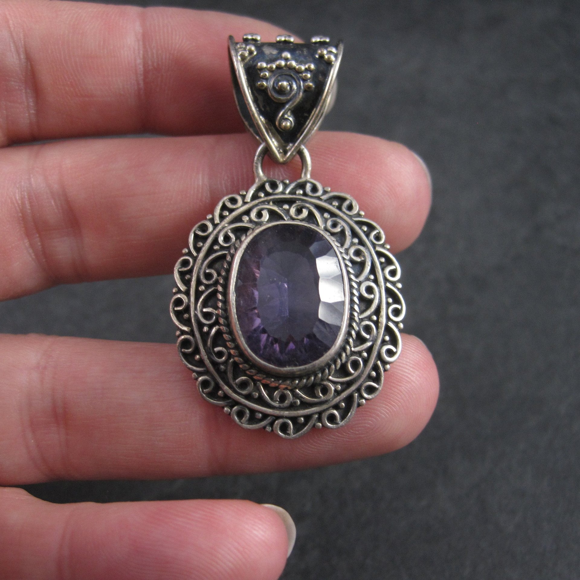 Large Balinese Sterling Amethyst Pendant