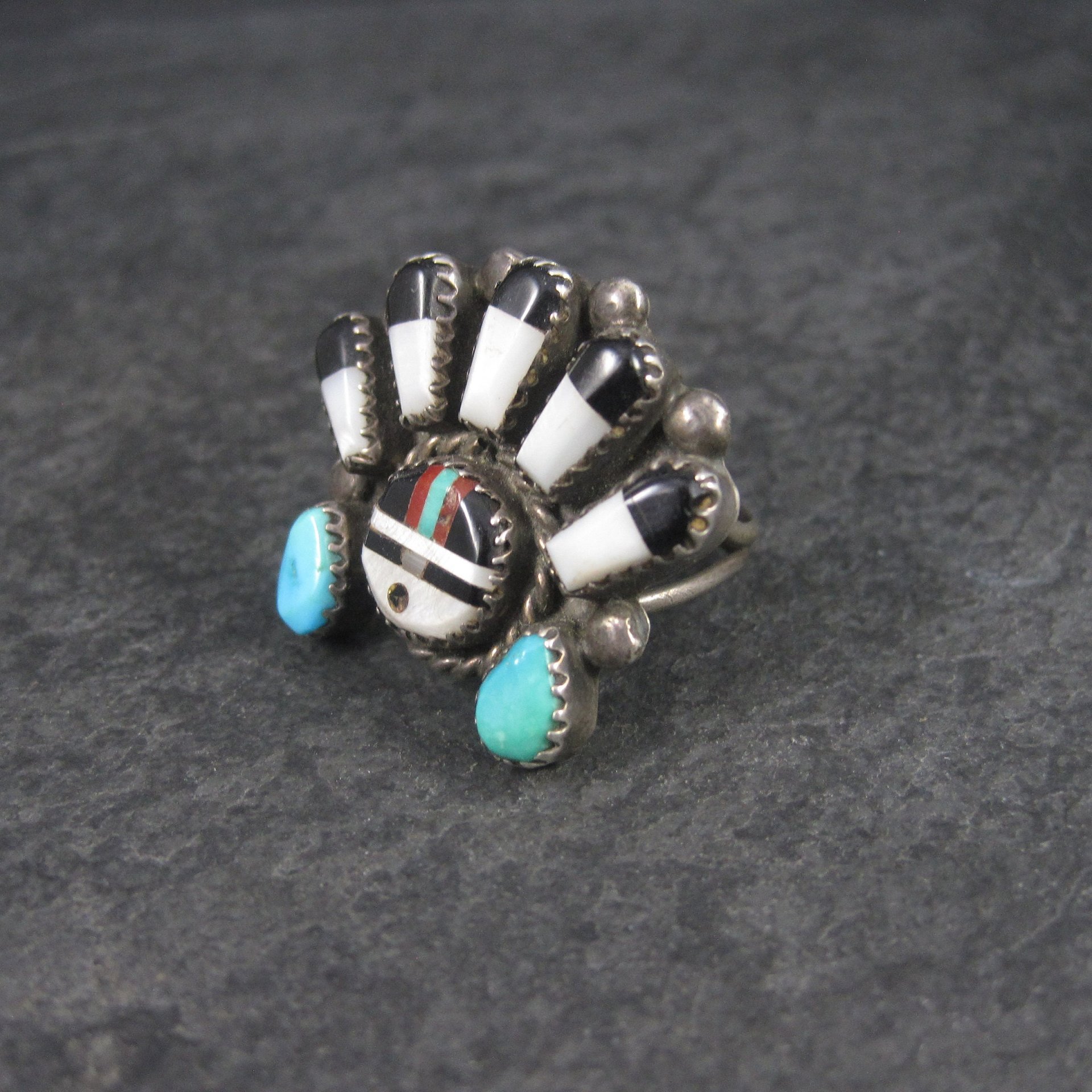 Vintage Sunface Jewelry Set Native American Cuff Bracelet and Ring Size 10