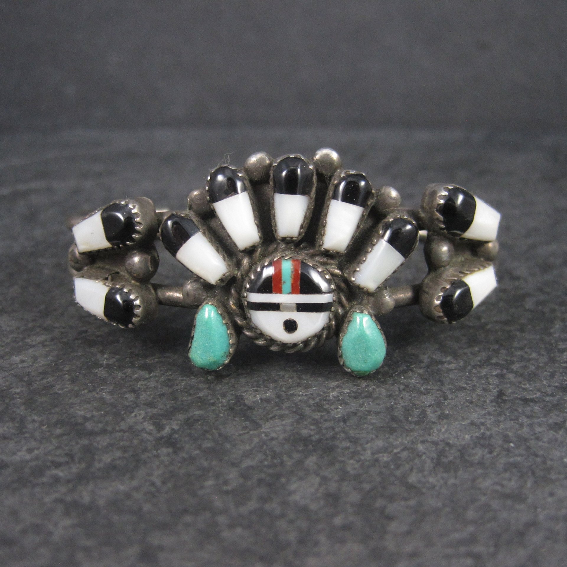 Vintage Sunface Jewelry Set Native American Cuff Bracelet and Ring Size 10