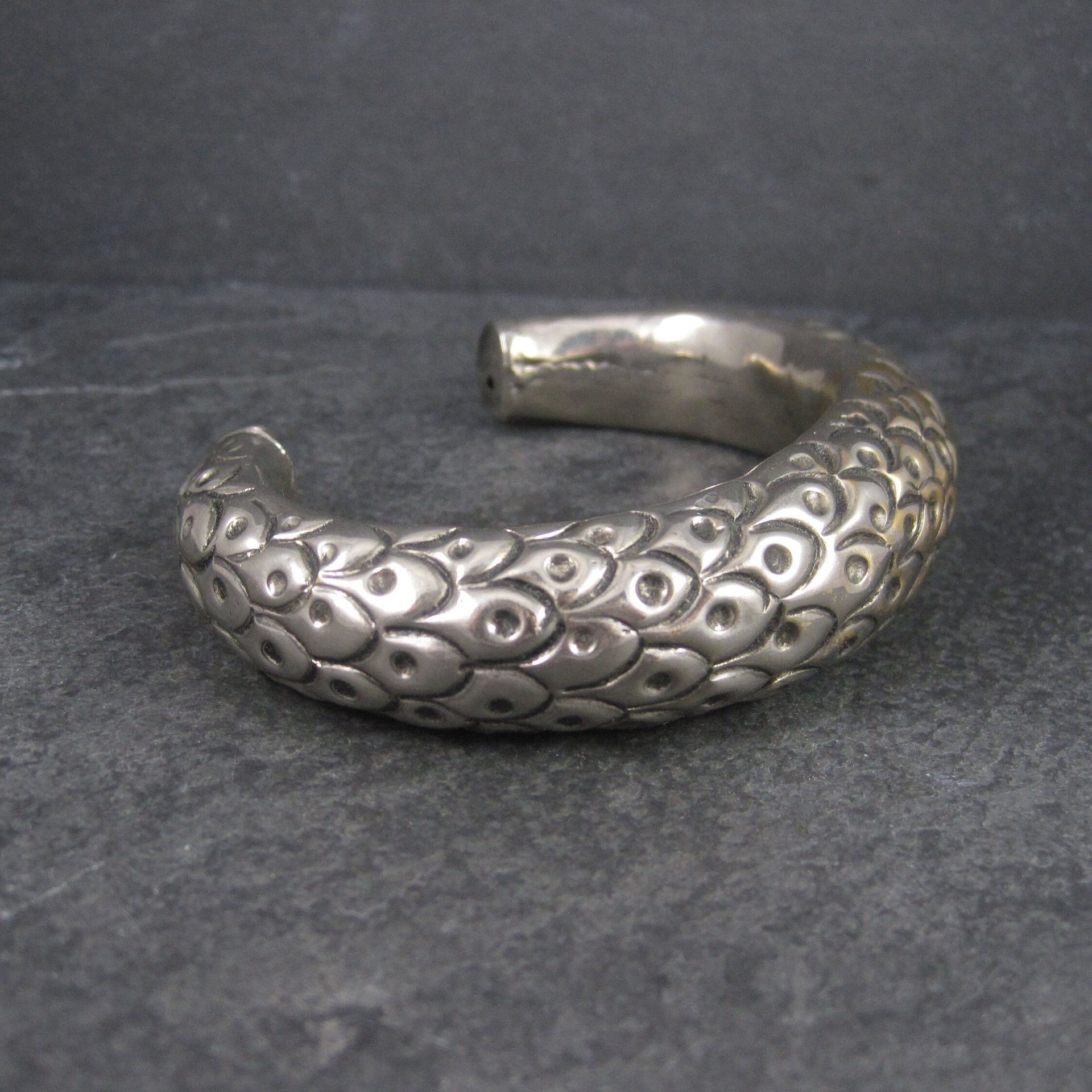 Antique Hollow Peacock Rattle Cuff Bracelet 7.25 Inches