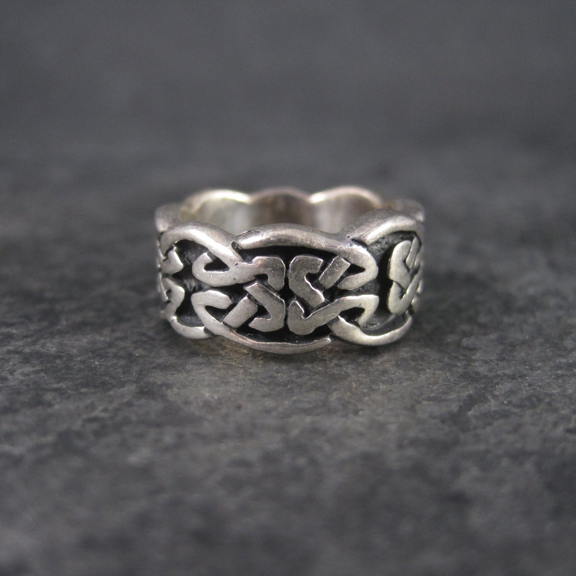 Wide Vintage 90s Sterling Celtic Band Ring Size 5
