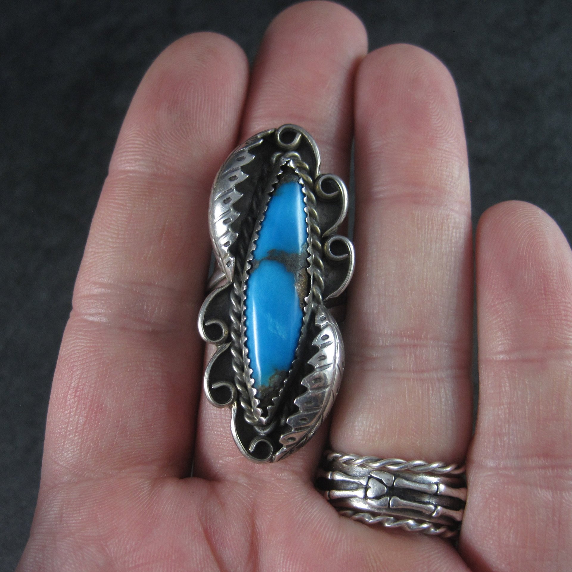 Large Vintage Navajo Turquoise Ring Size 8