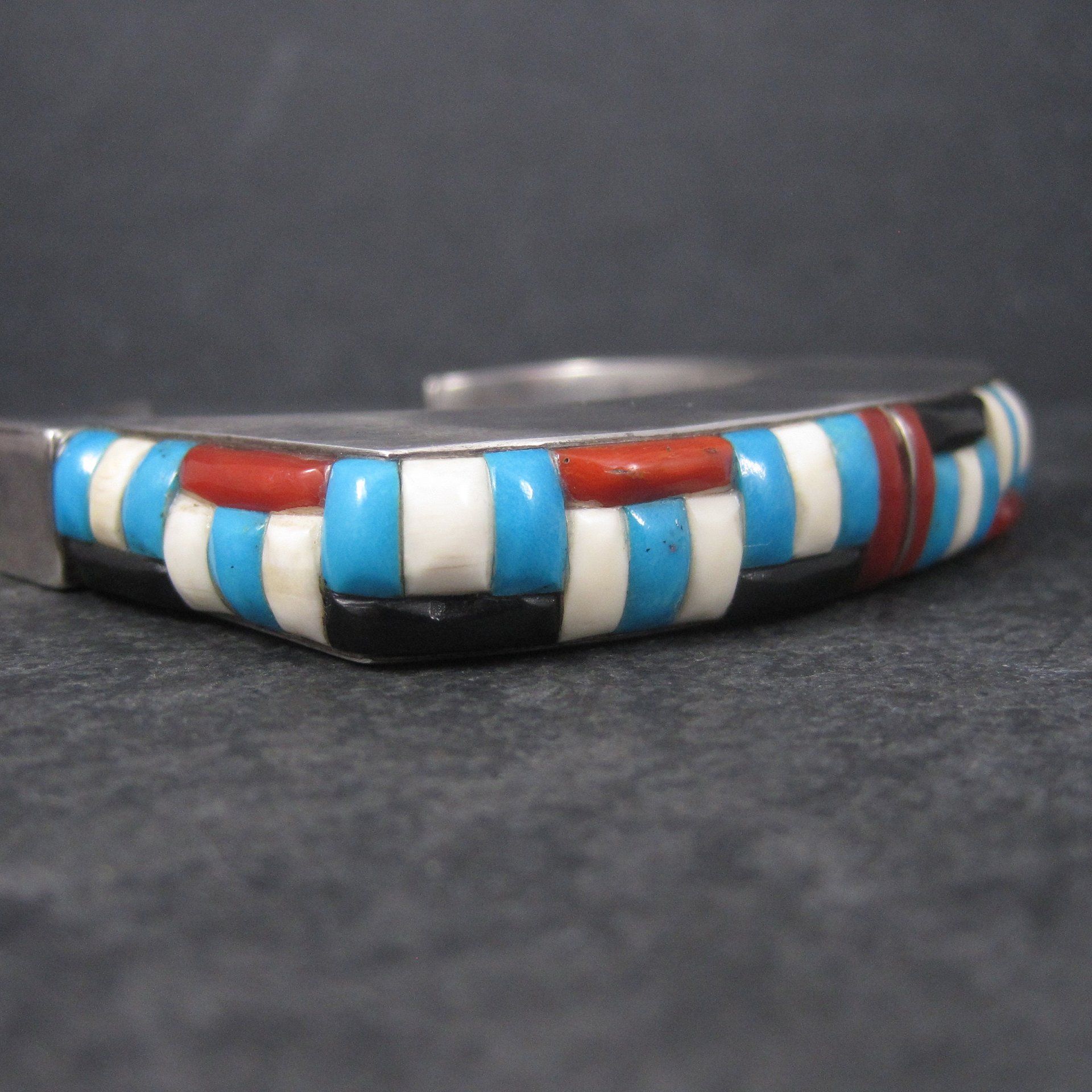 Huge Vintage Square Navajo Turquoise Coral Inlay Cuff Bracelet 6.75 Inches