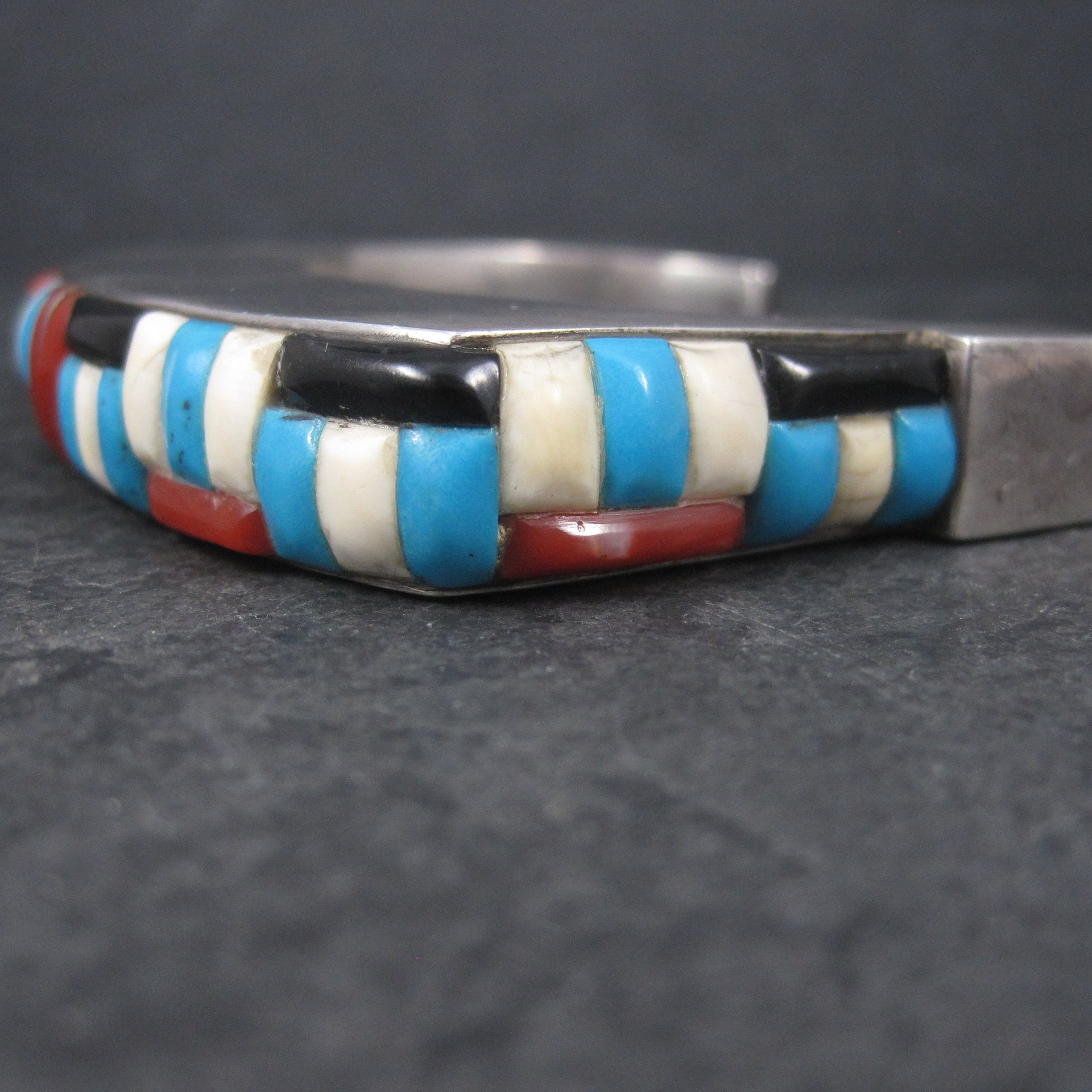 Huge Vintage Square Navajo Turquoise Coral Inlay Cuff Bracelet 6.75 Inches
