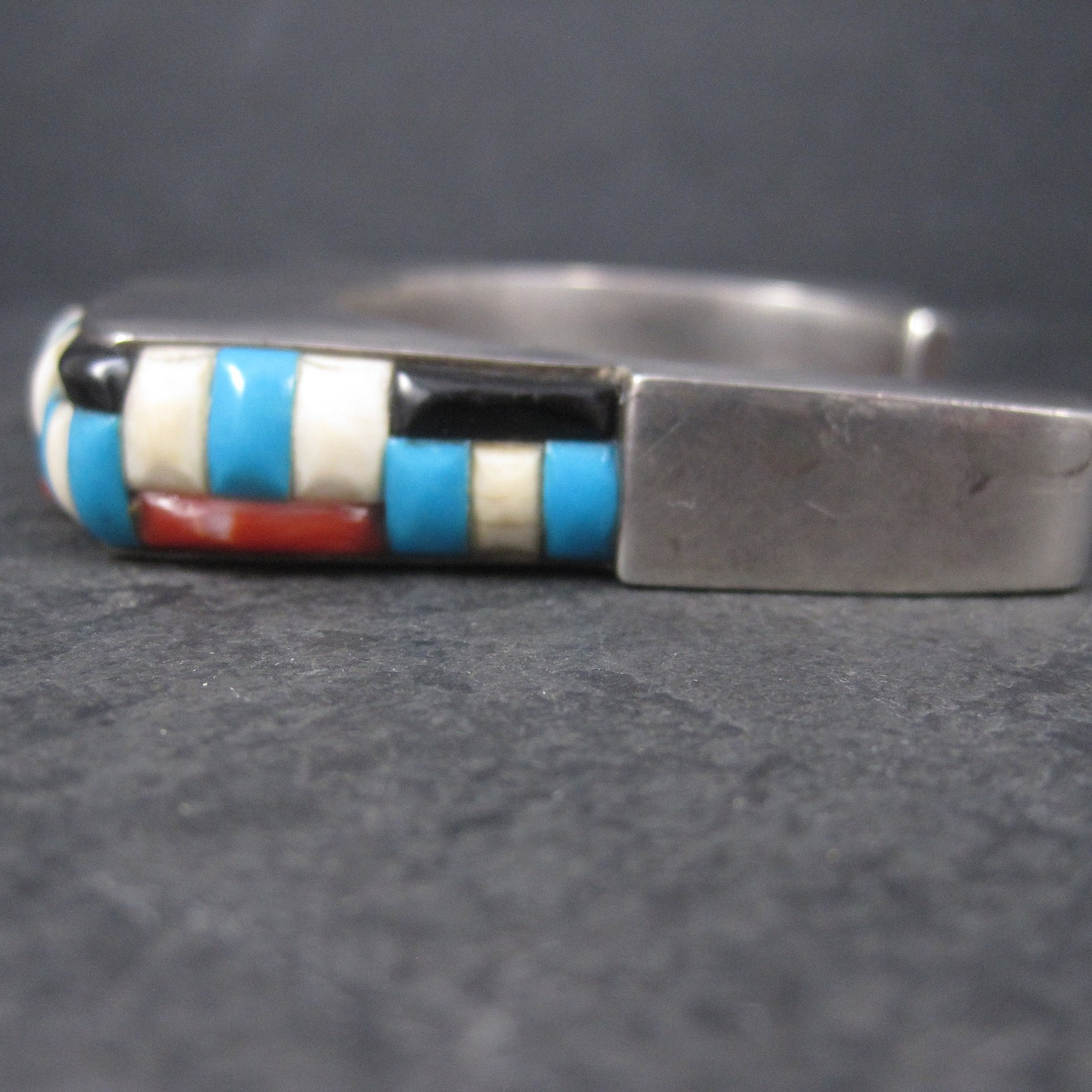 Huge Vintage Square Navajo Turquoise Coral Inlay Cuff Bracelet 6.75 Inches
