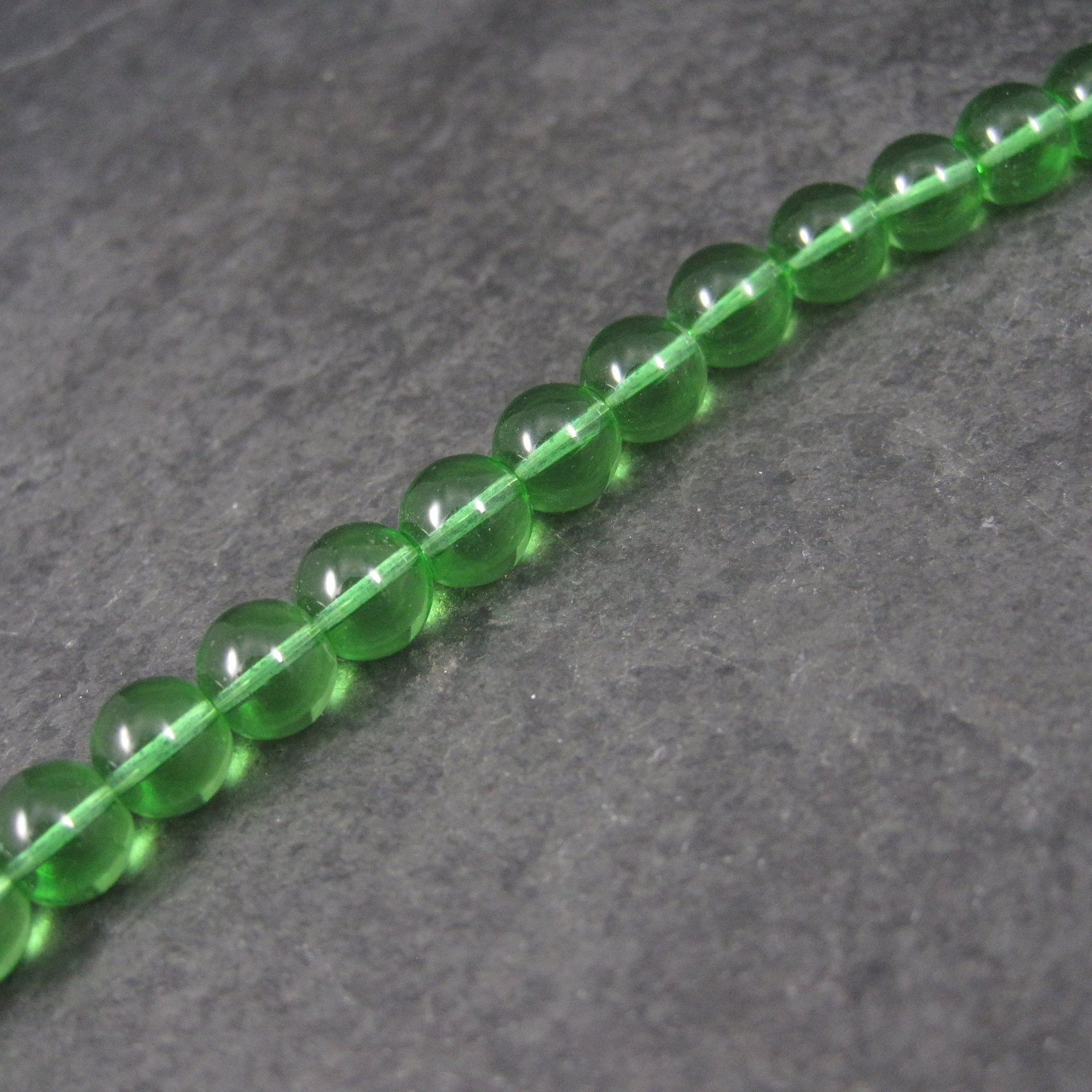 Green Glass 8mm Bead Strand 23 Beads