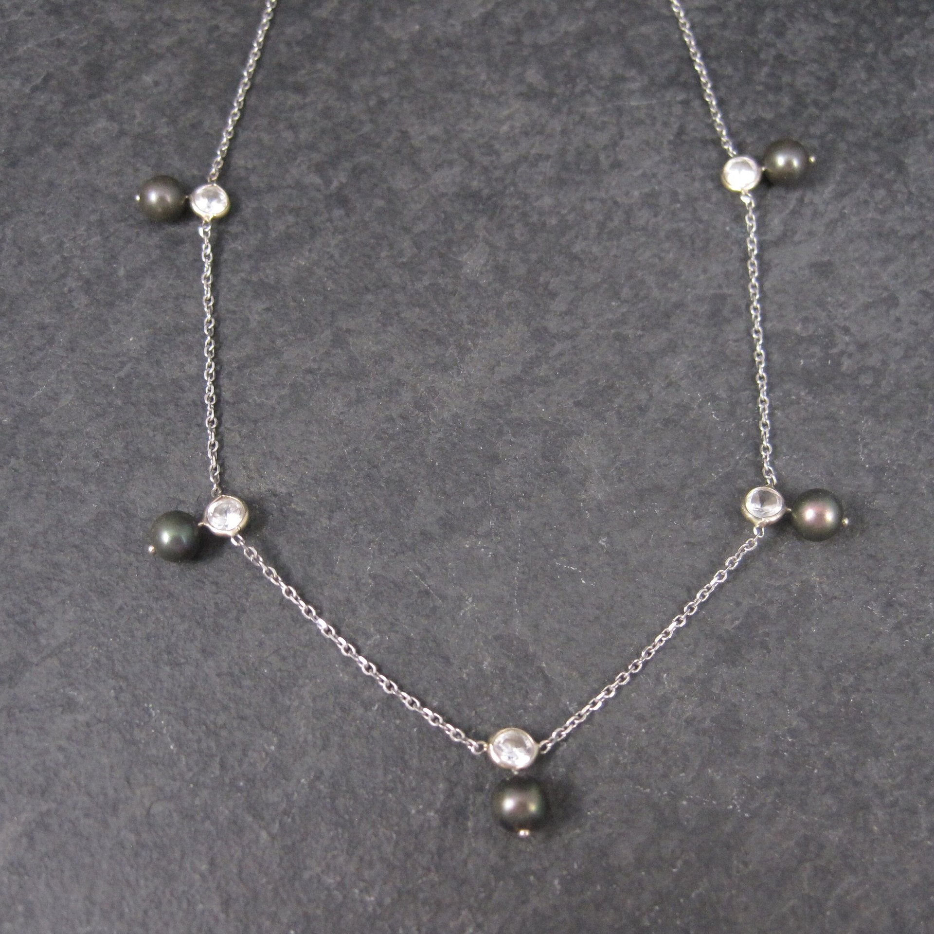 Vintage 14K Peacock Pearl CZ Necklace 17 Inches
