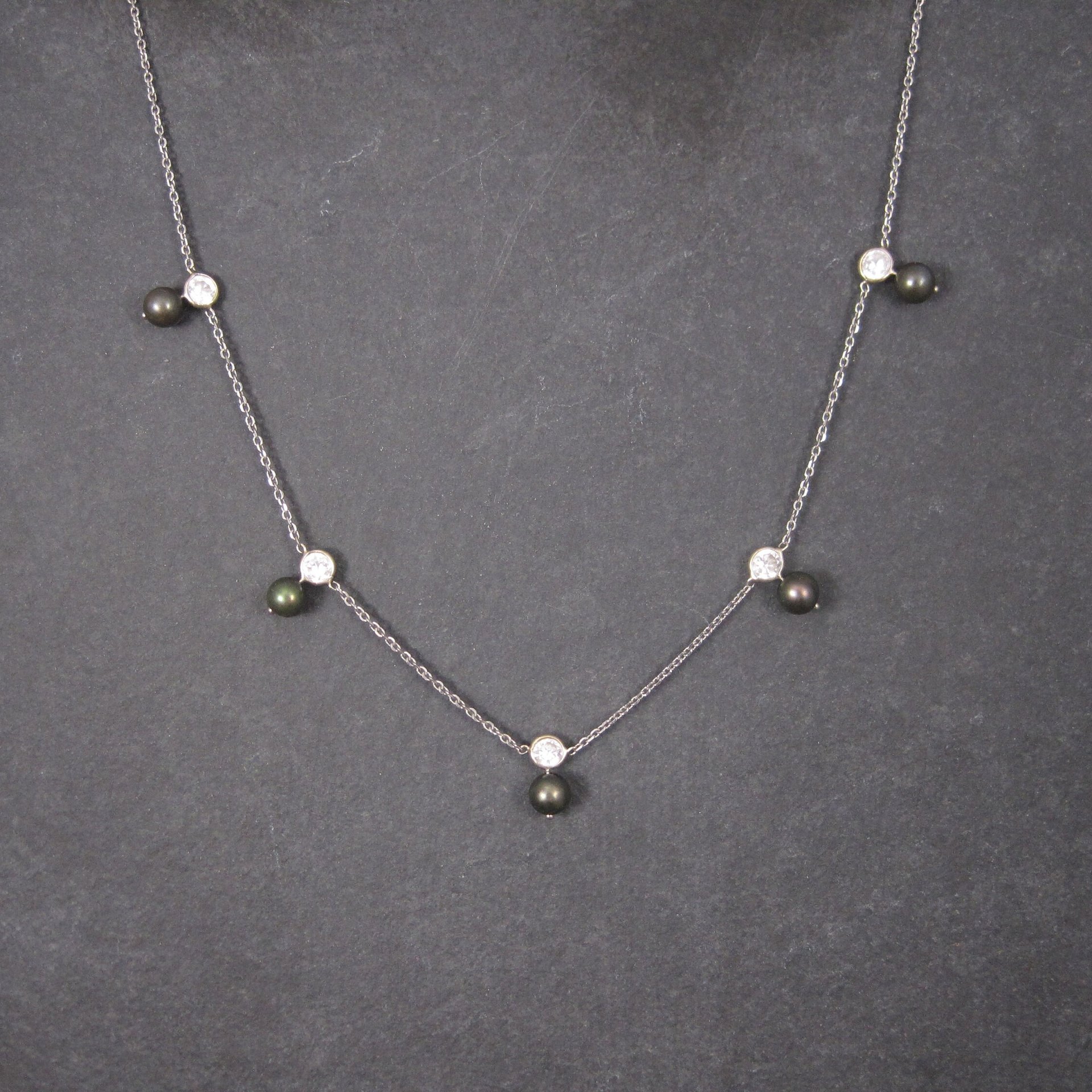 Vintage 14K Peacock Pearl CZ Necklace 17 Inches