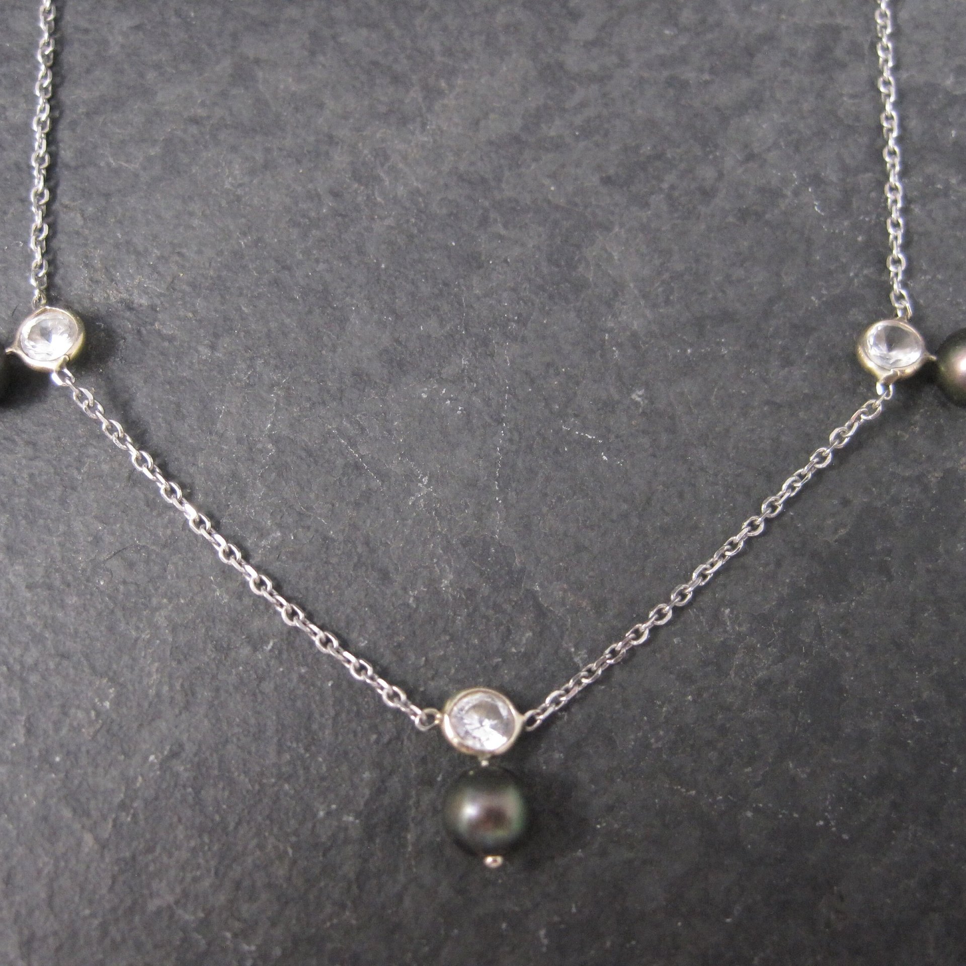 Vintage 14K Peacock Pearl CZ Necklace 17 Inches