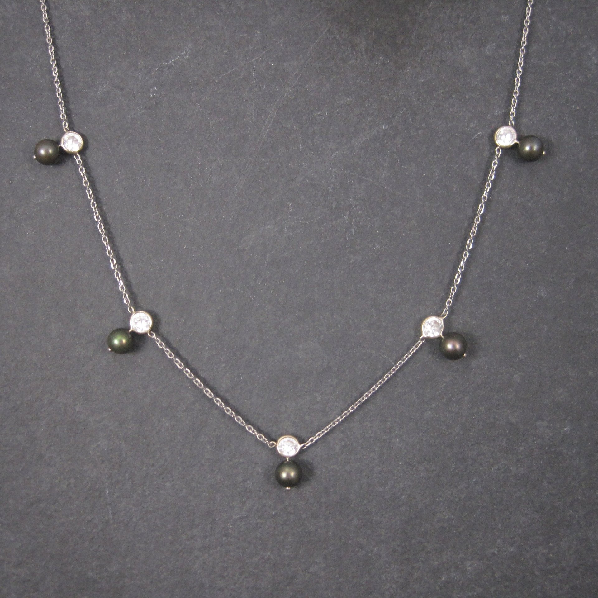 Vintage 14K Peacock Pearl CZ Necklace 17 Inches