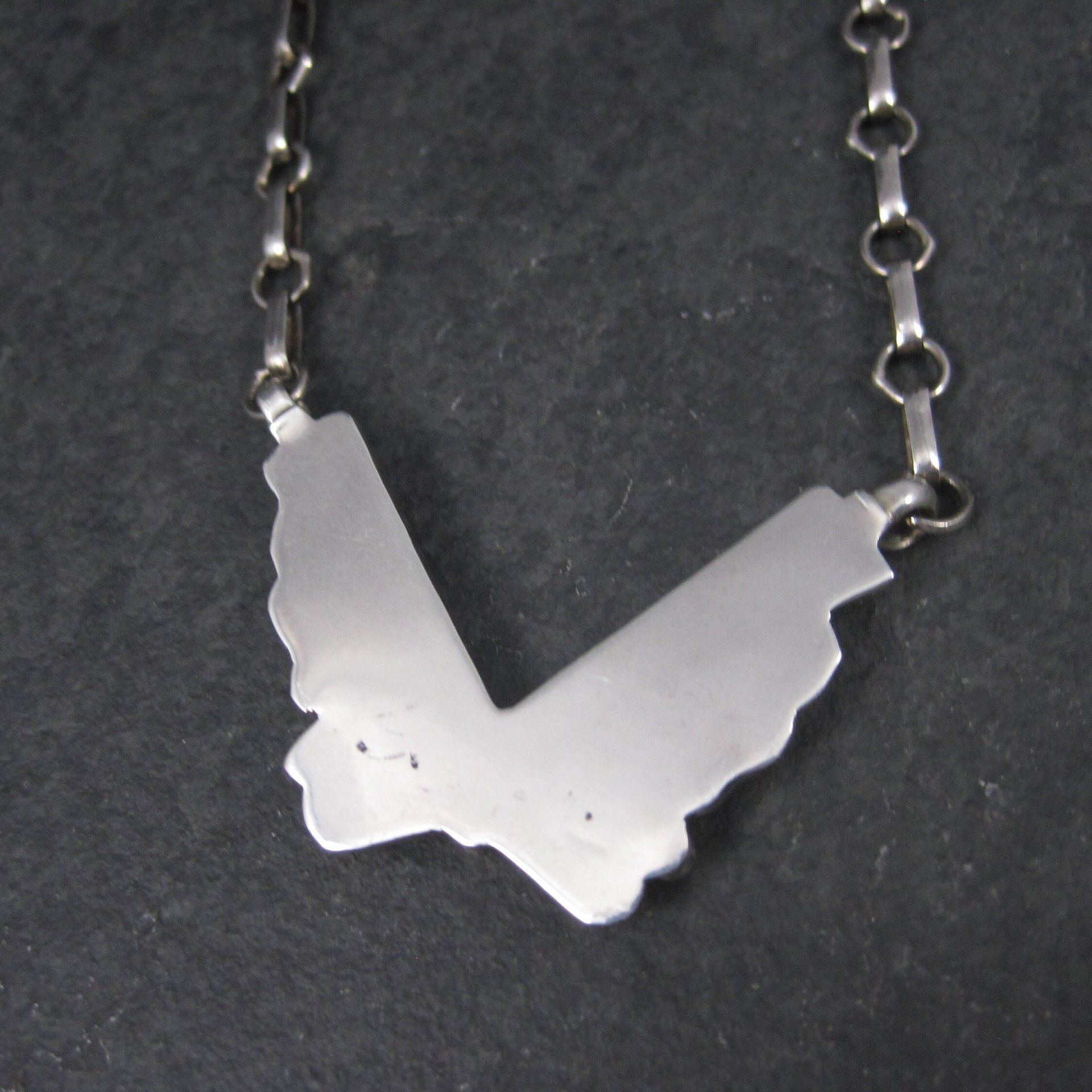 Vintage Southwestern Sterling Turquoise Inlay Feather Necklace