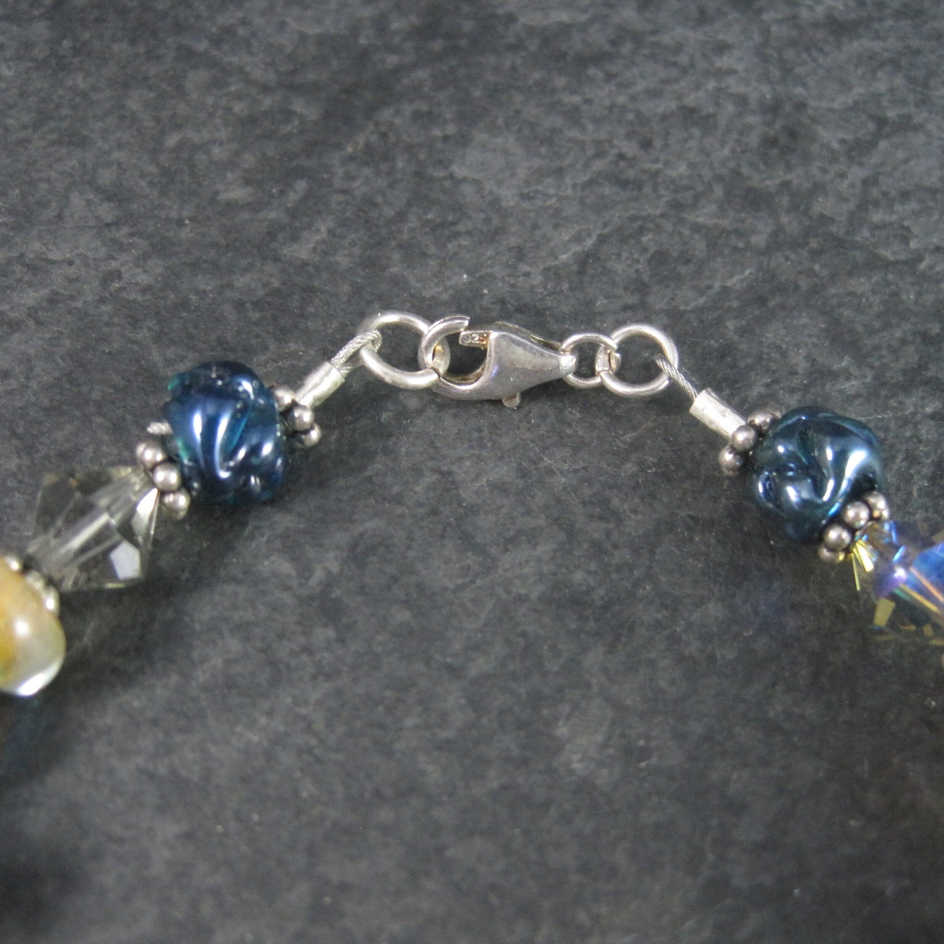 Handmade Blue Lampwork Art Glass Bead Bracelet 8 Inches
