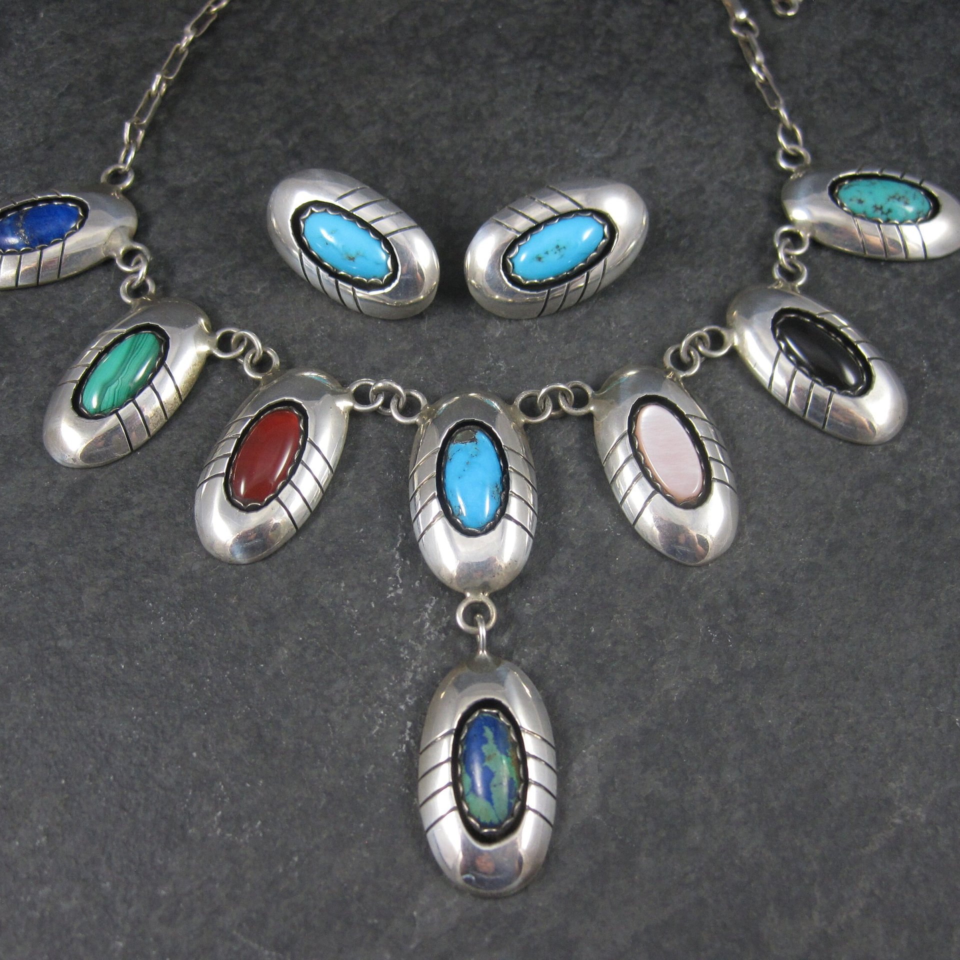 Estate Navajo Multi Stone Necklace and Earrings Native American Jewelry Set