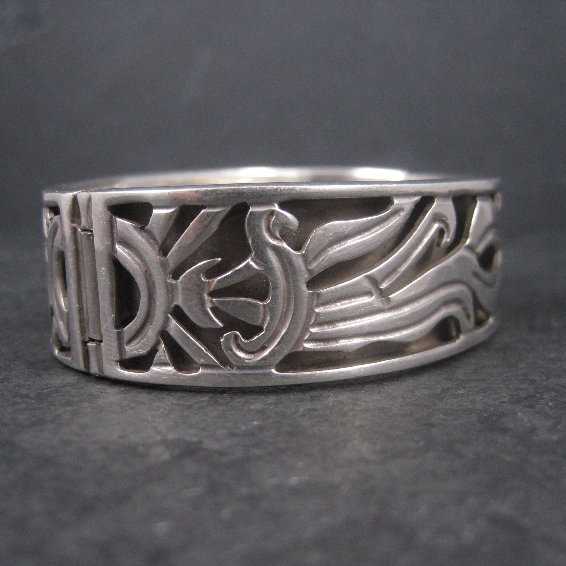 Vintage Mexican Sterling Sun Bangle Bracelet 6.75 Inches