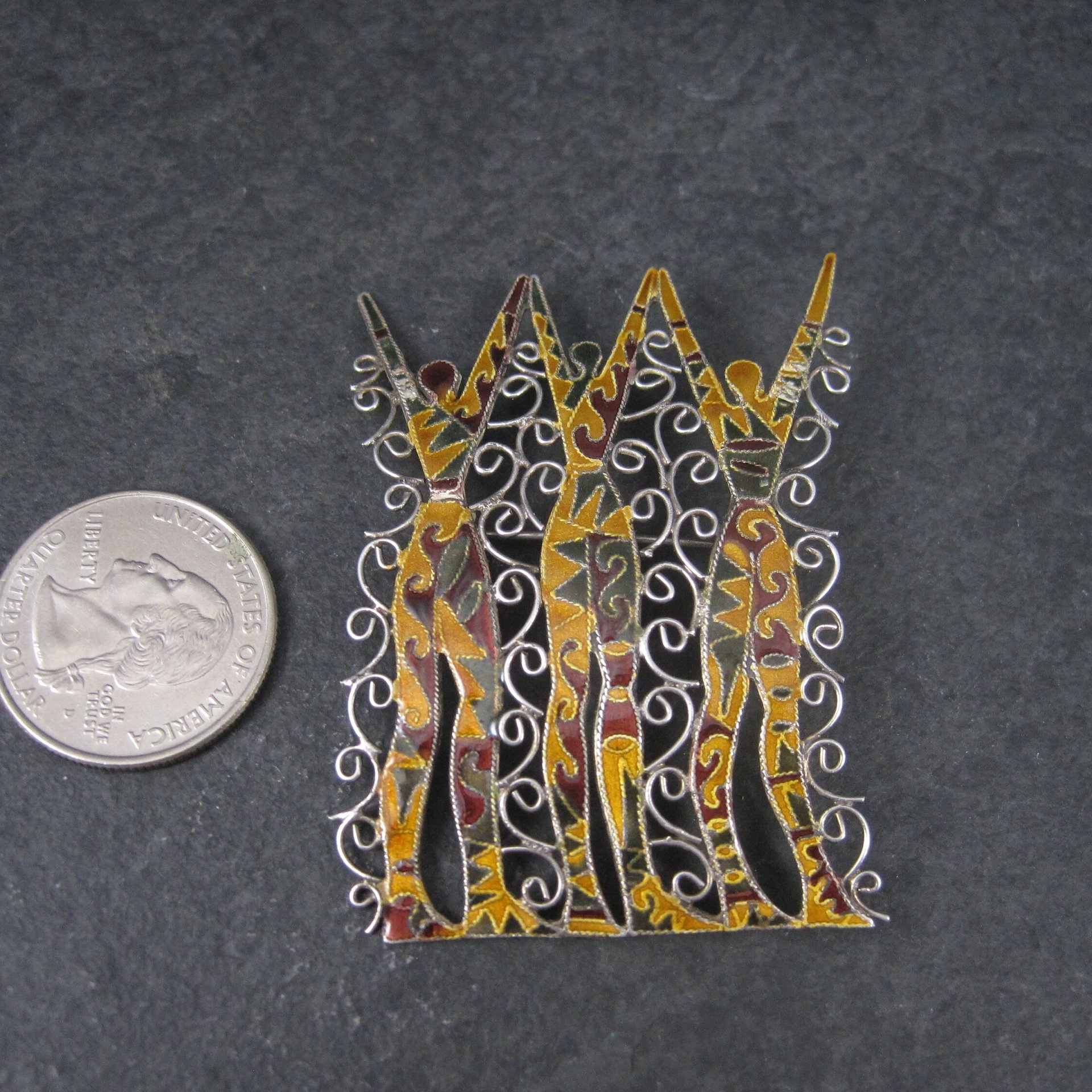 Celebrating Women Brooch Vintage Sterling Silver and Enamel