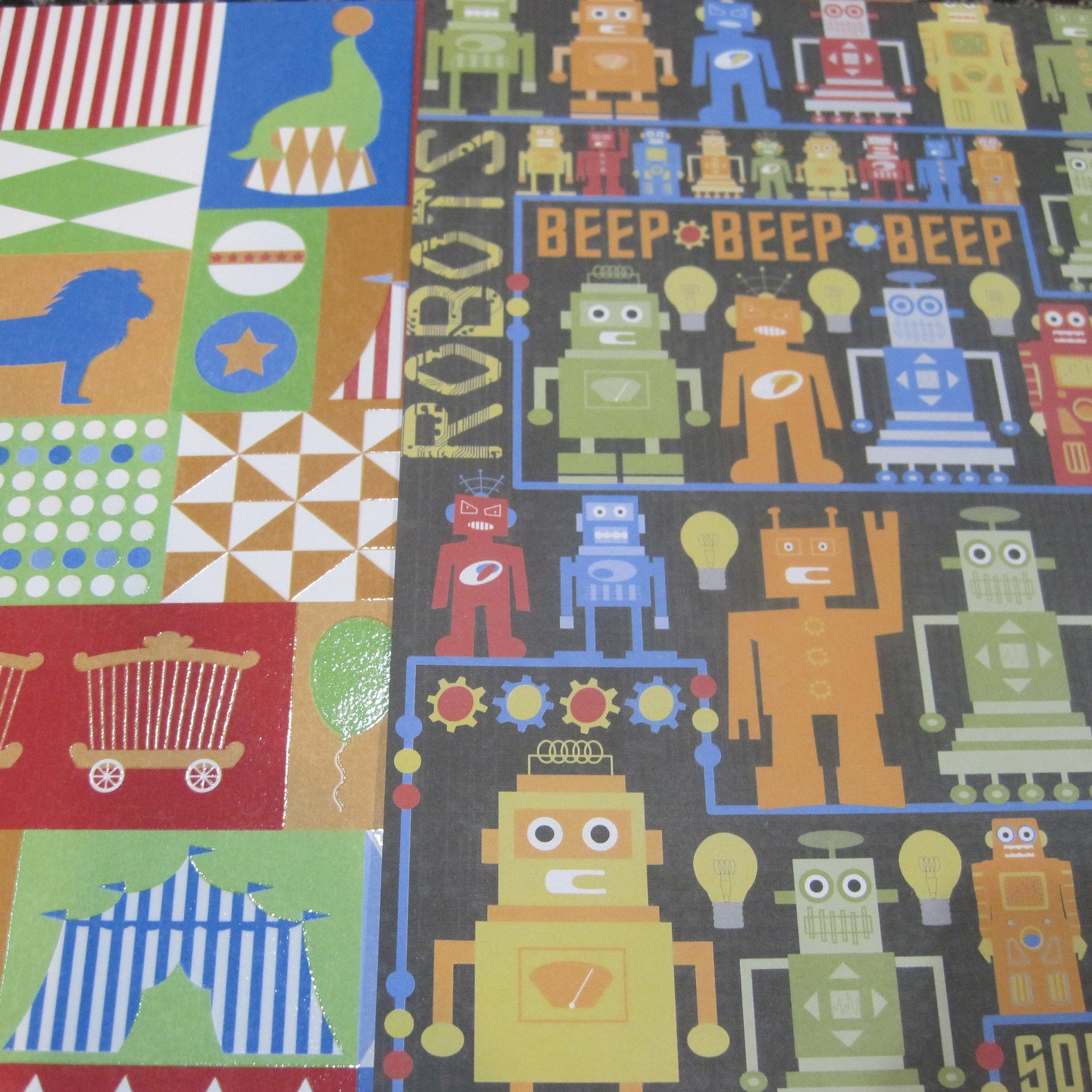 Boys 12x12 Robot Cowboy Scrapbook Paper 12 Pieces Plus Embellishments