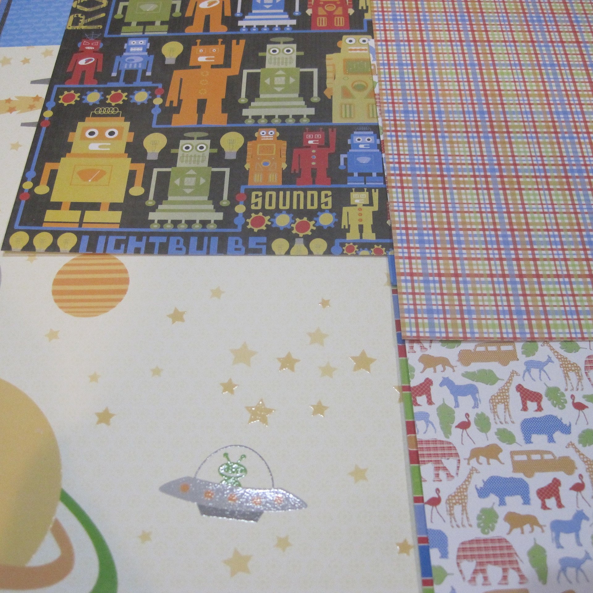 Boys 12x12 Robot Cowboy Scrapbook Paper 12 Pieces Plus Embellishments