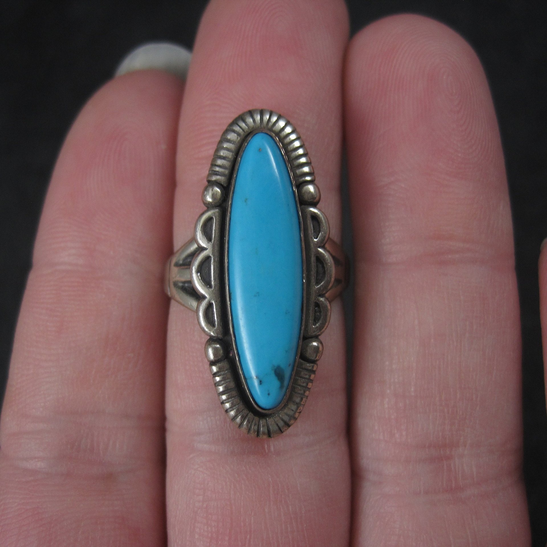 Vintage Turquoise Ring Size 6 Southwestern Sterling Silver