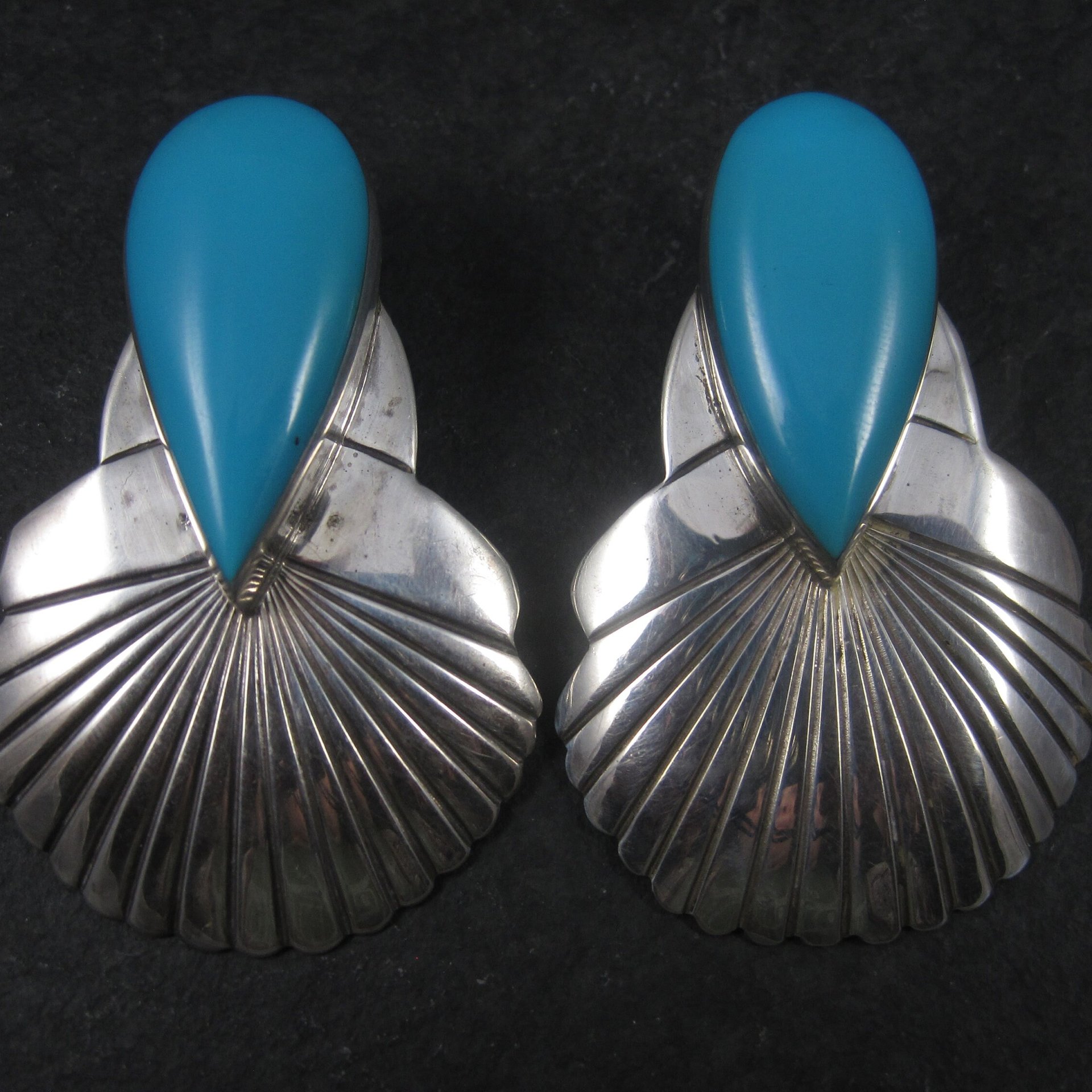 Large Vintage Navajo Turquoise Statement Earrings