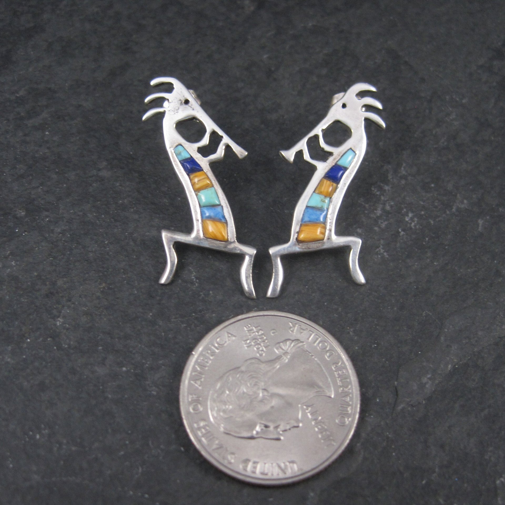 Vintage Southwestern Sterling Kokopelli Inlay Earrings