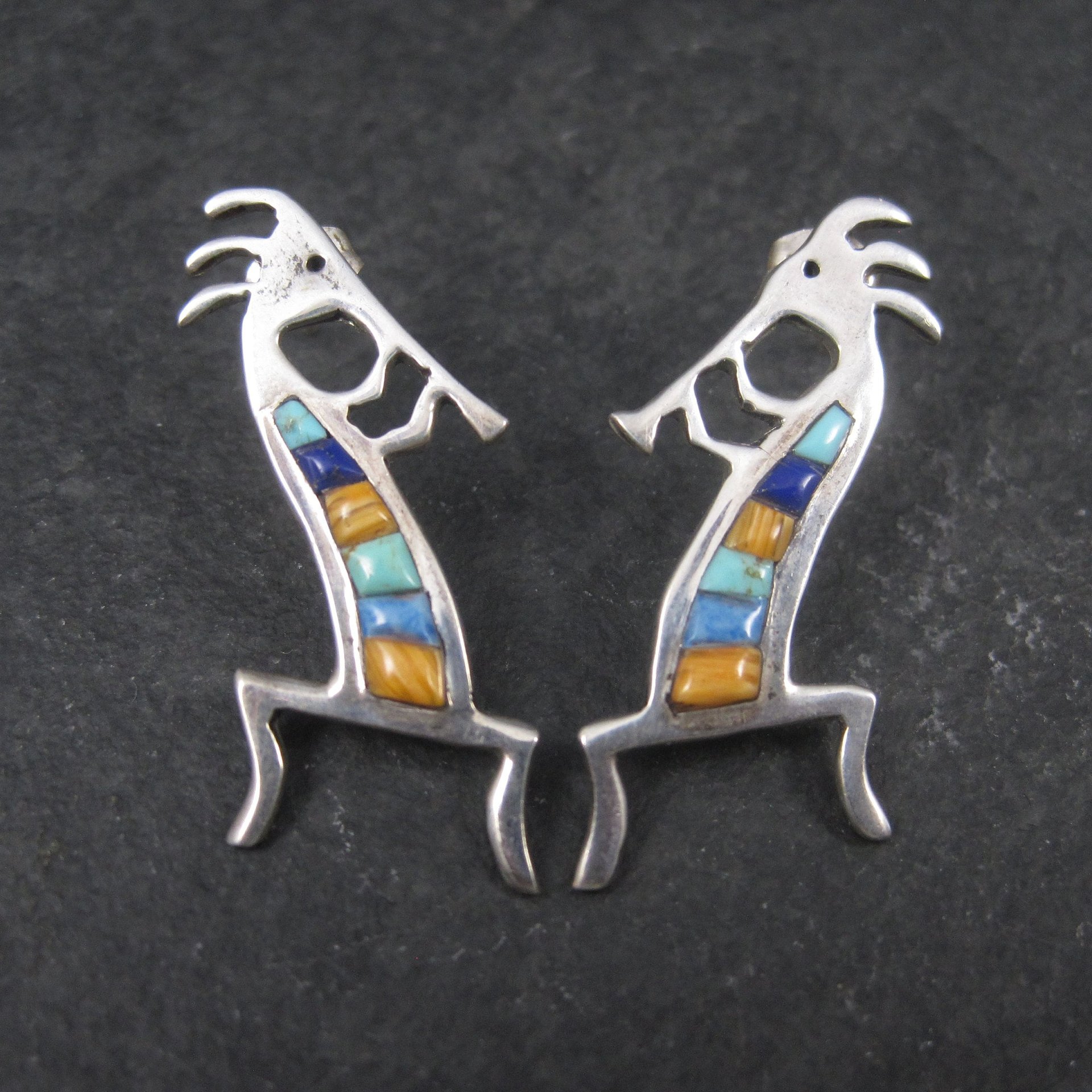 Vintage Southwestern Sterling Kokopelli Inlay Earrings