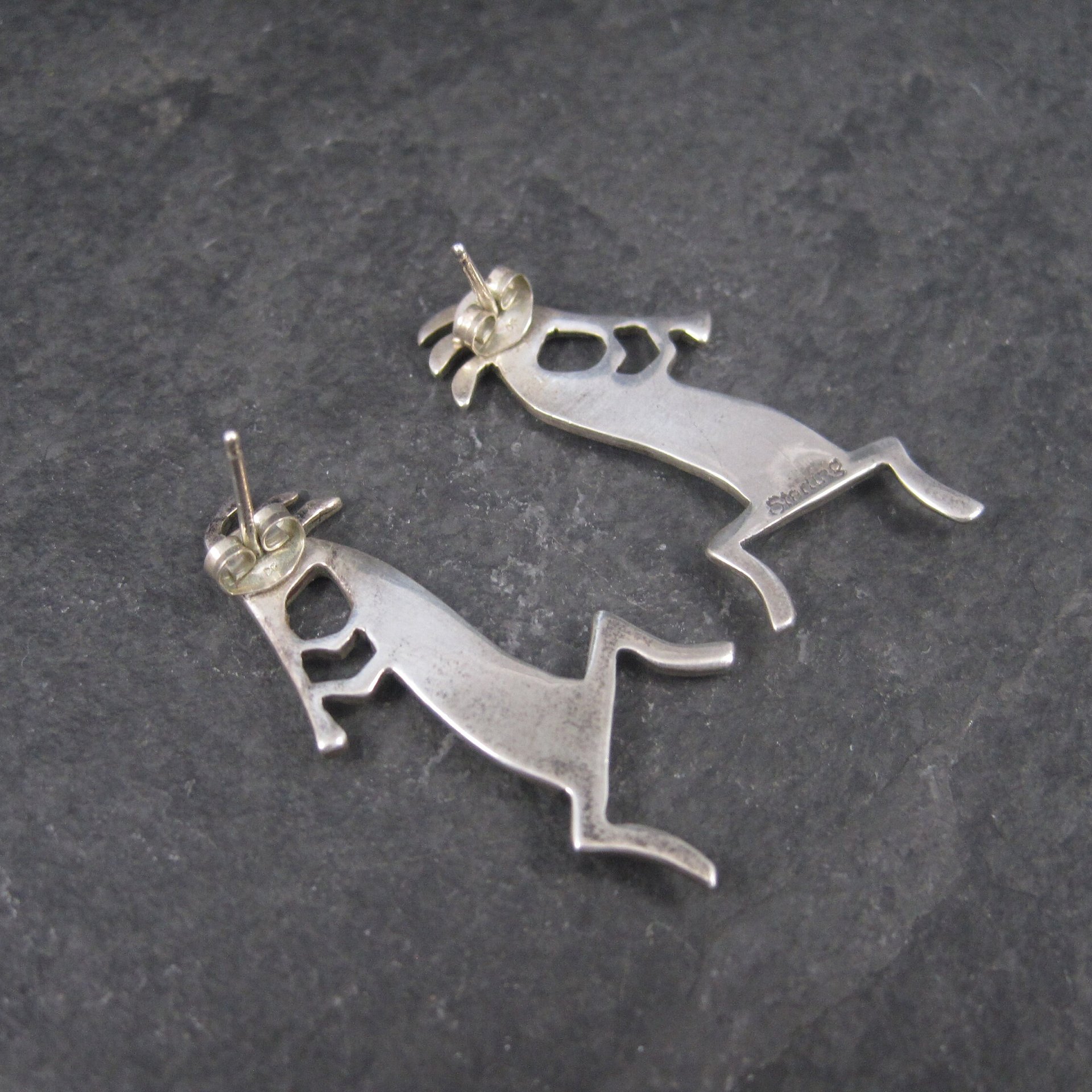 Vintage Southwestern Sterling Kokopelli Inlay Earrings