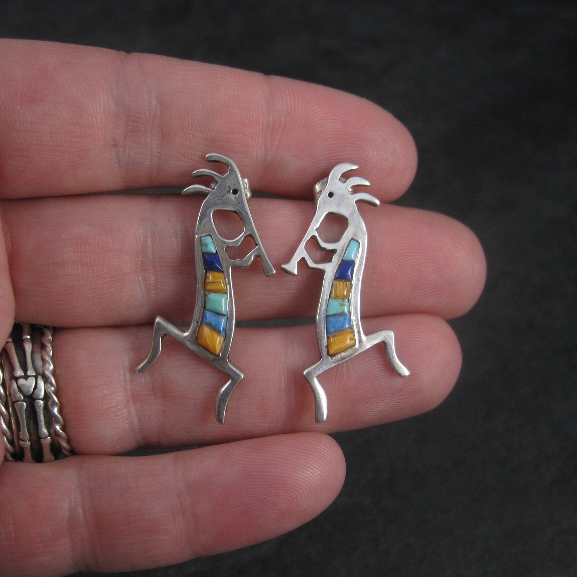 Vintage Southwestern Sterling Kokopelli Inlay Earrings