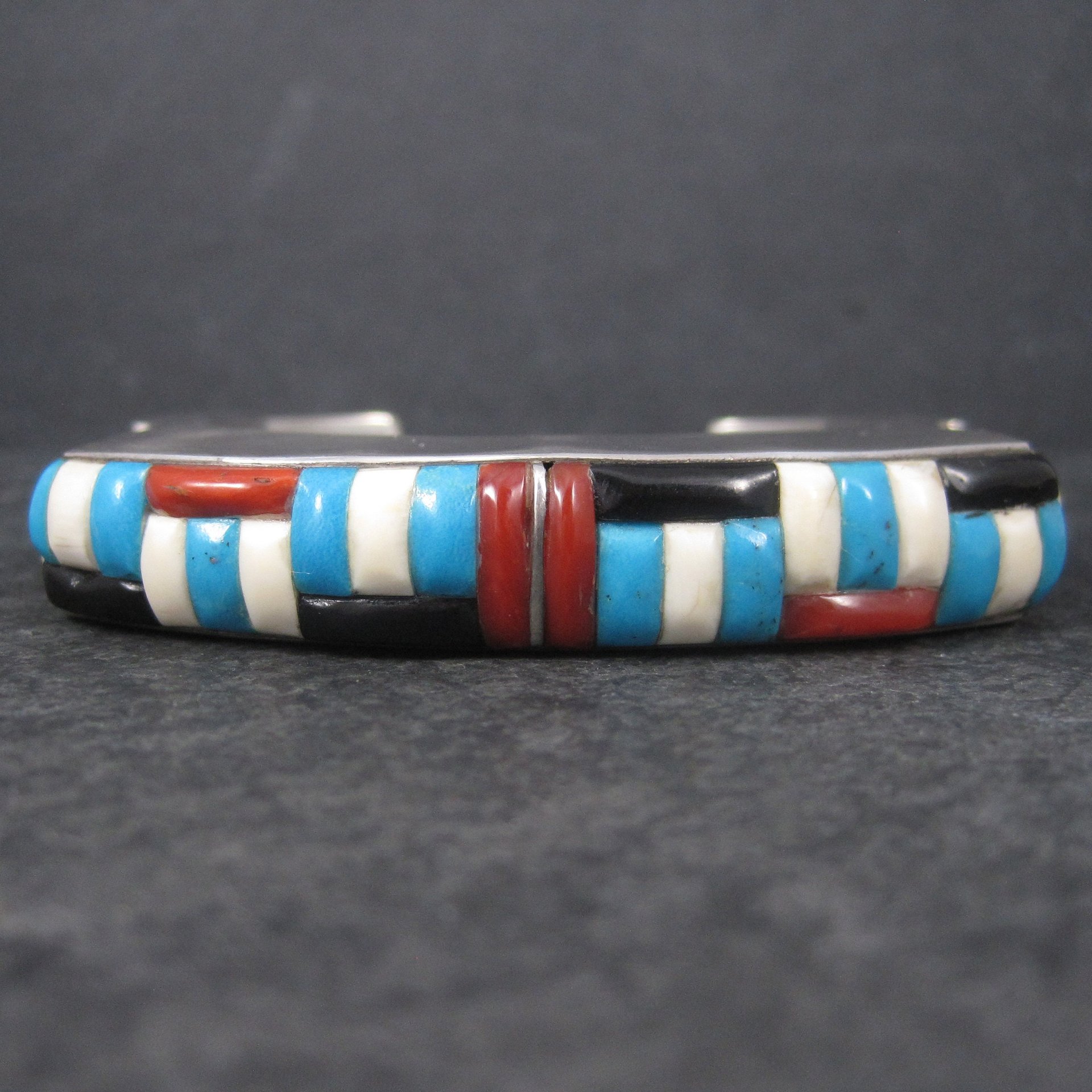Huge Vintage Square Navajo Turquoise Coral Inlay Cuff Bracelet 6.75 Inches