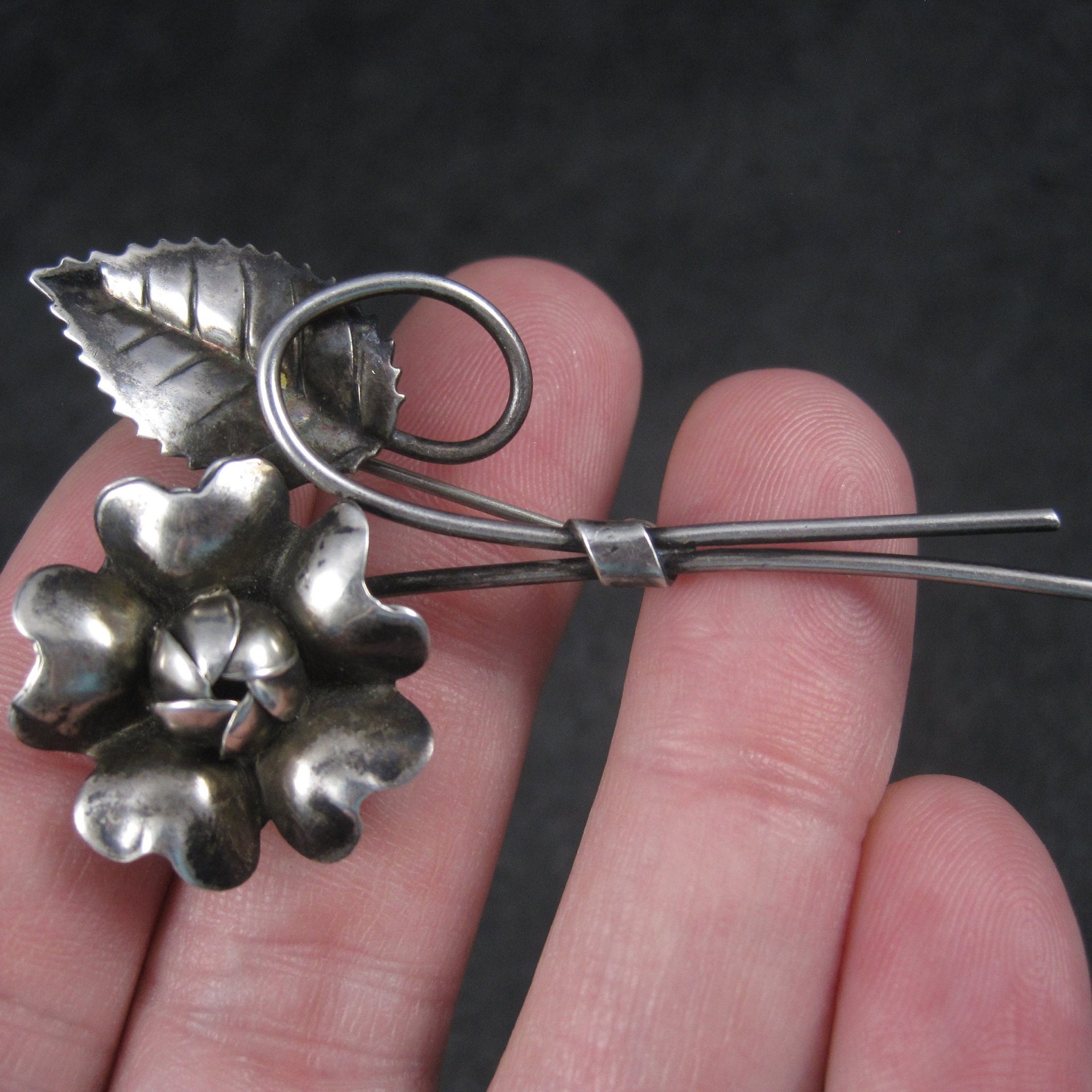 Vintage Sterling Flower Brooch