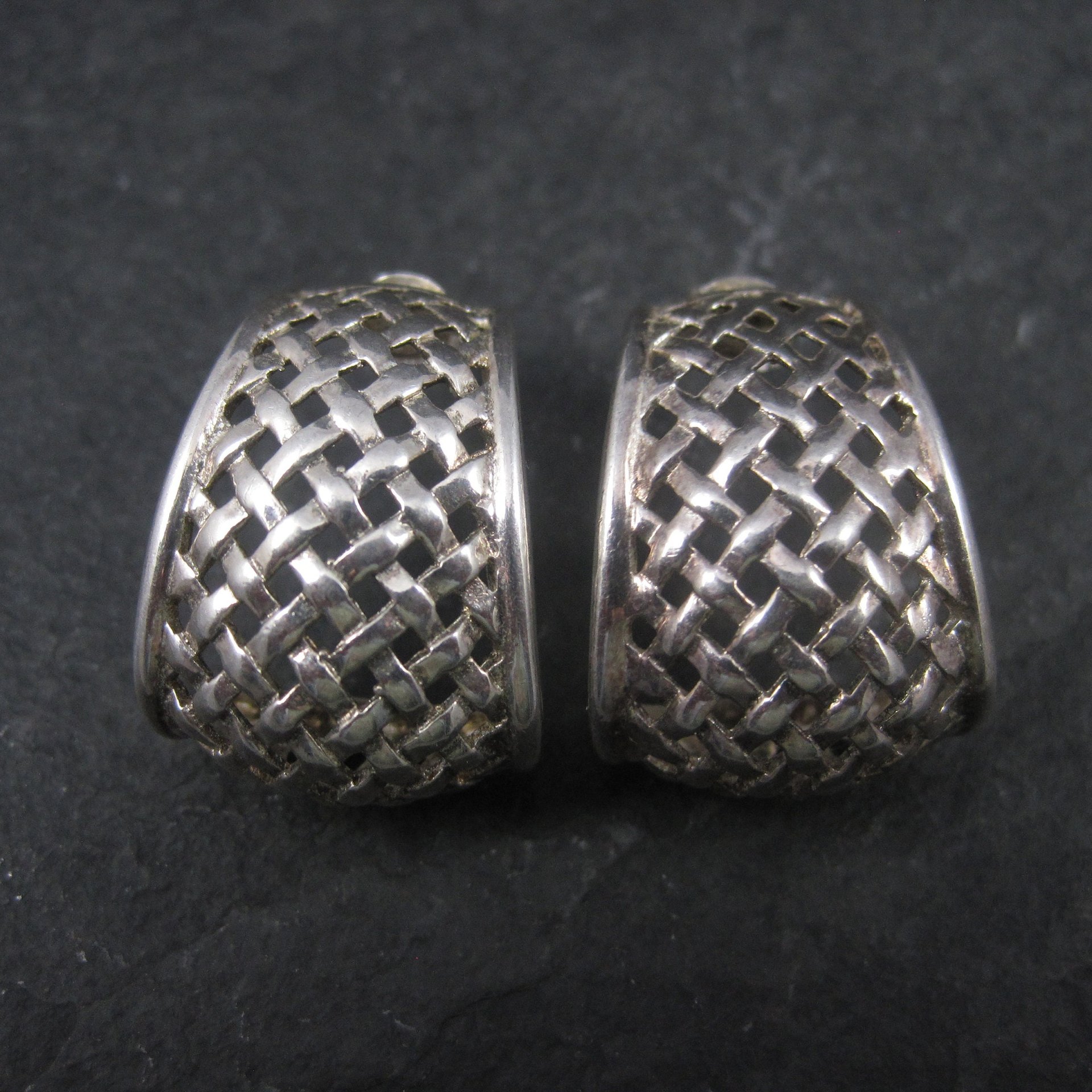 Vintage Sterling Woven Half Hoop Earrings