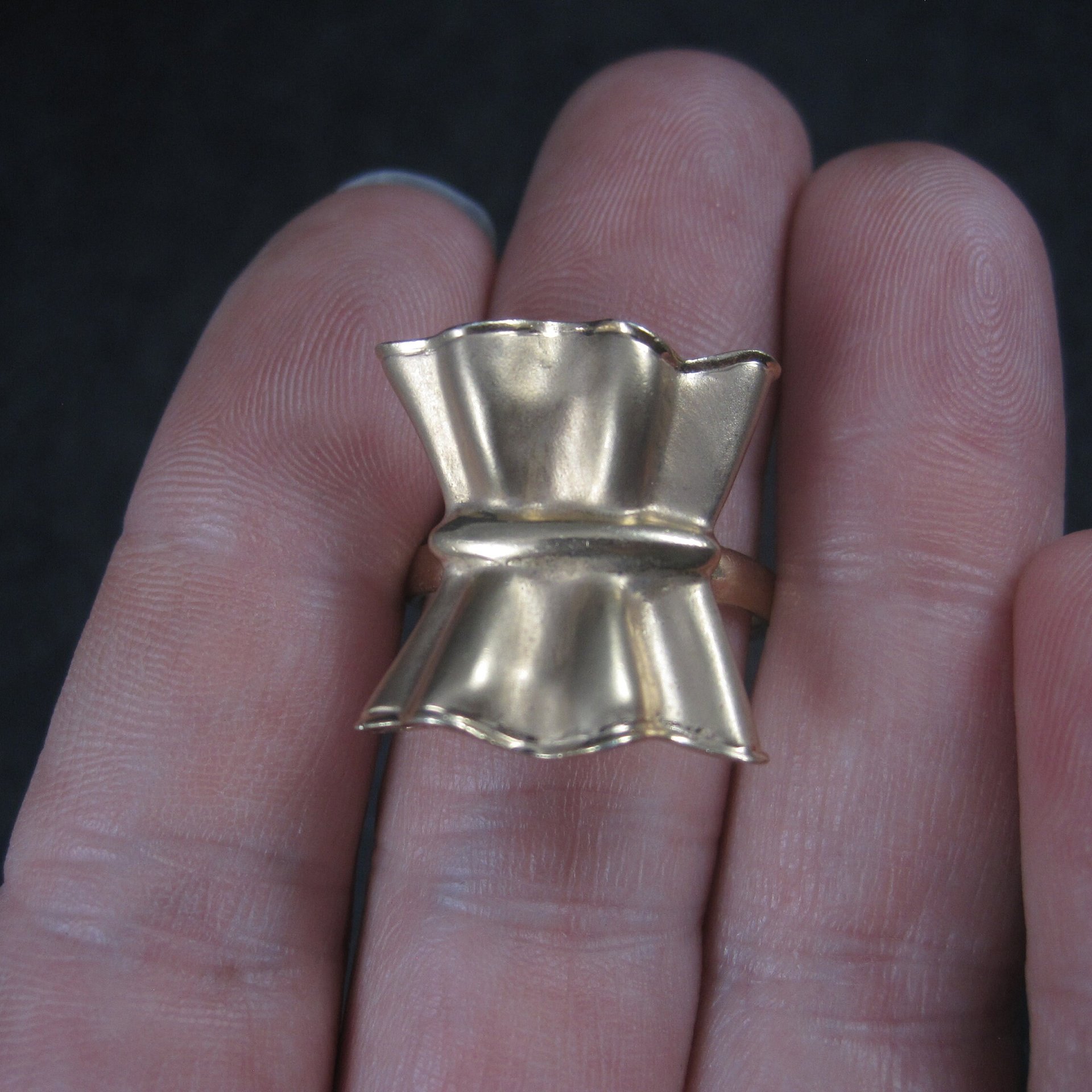 Vintage 18K Vermeil Sterling Textured Bow Ring Charles Garnier Size 8