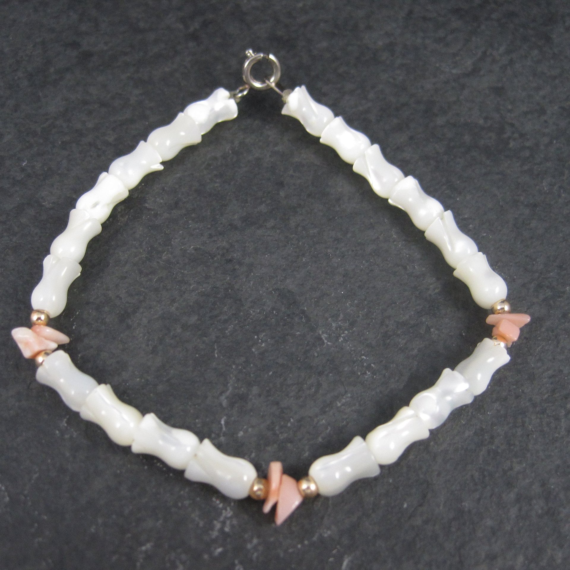 Vintage Mother of Pearl Coral Tulip Bracelet 7.5 Inches