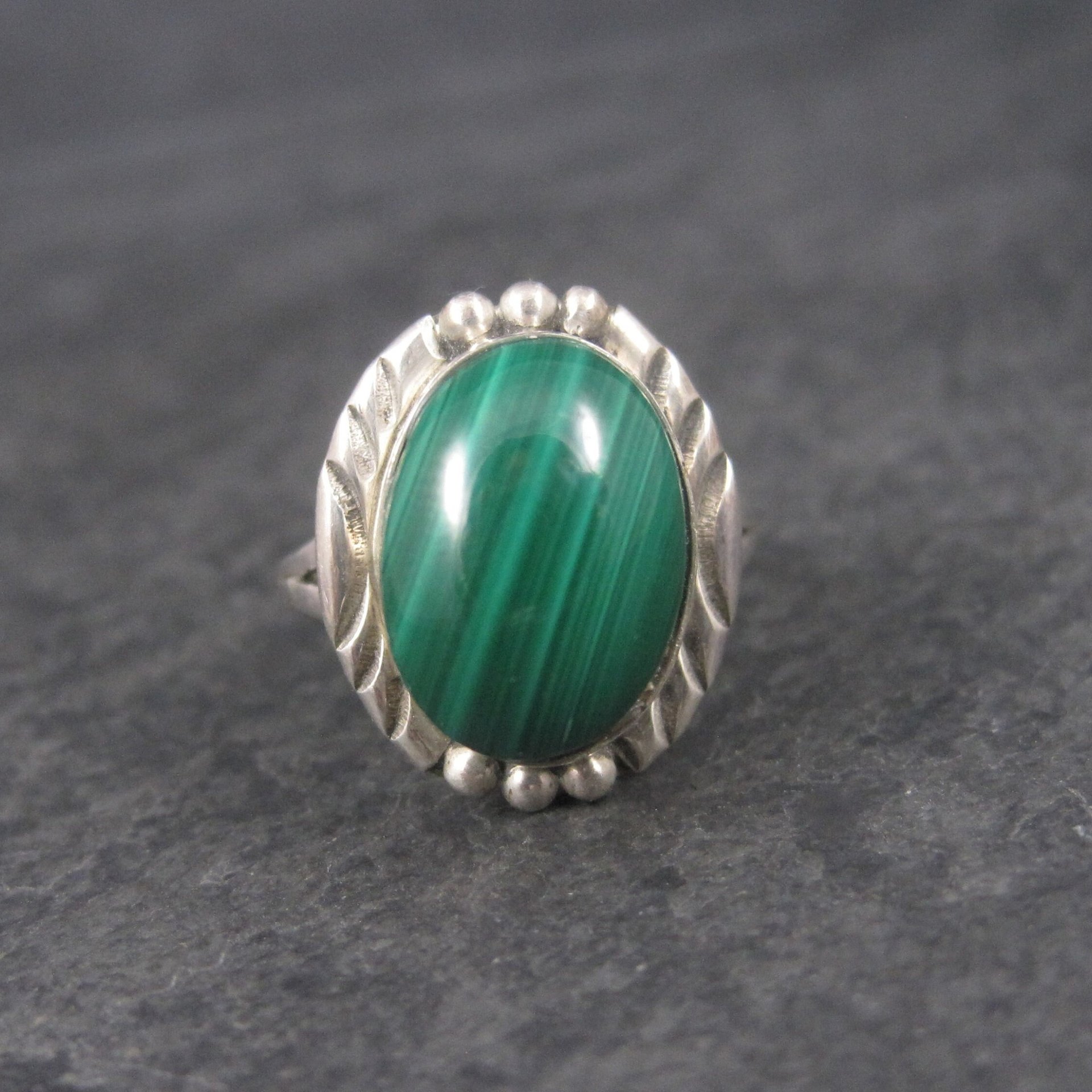 Vintage Navajo Sterling Malachite Ring Size 7