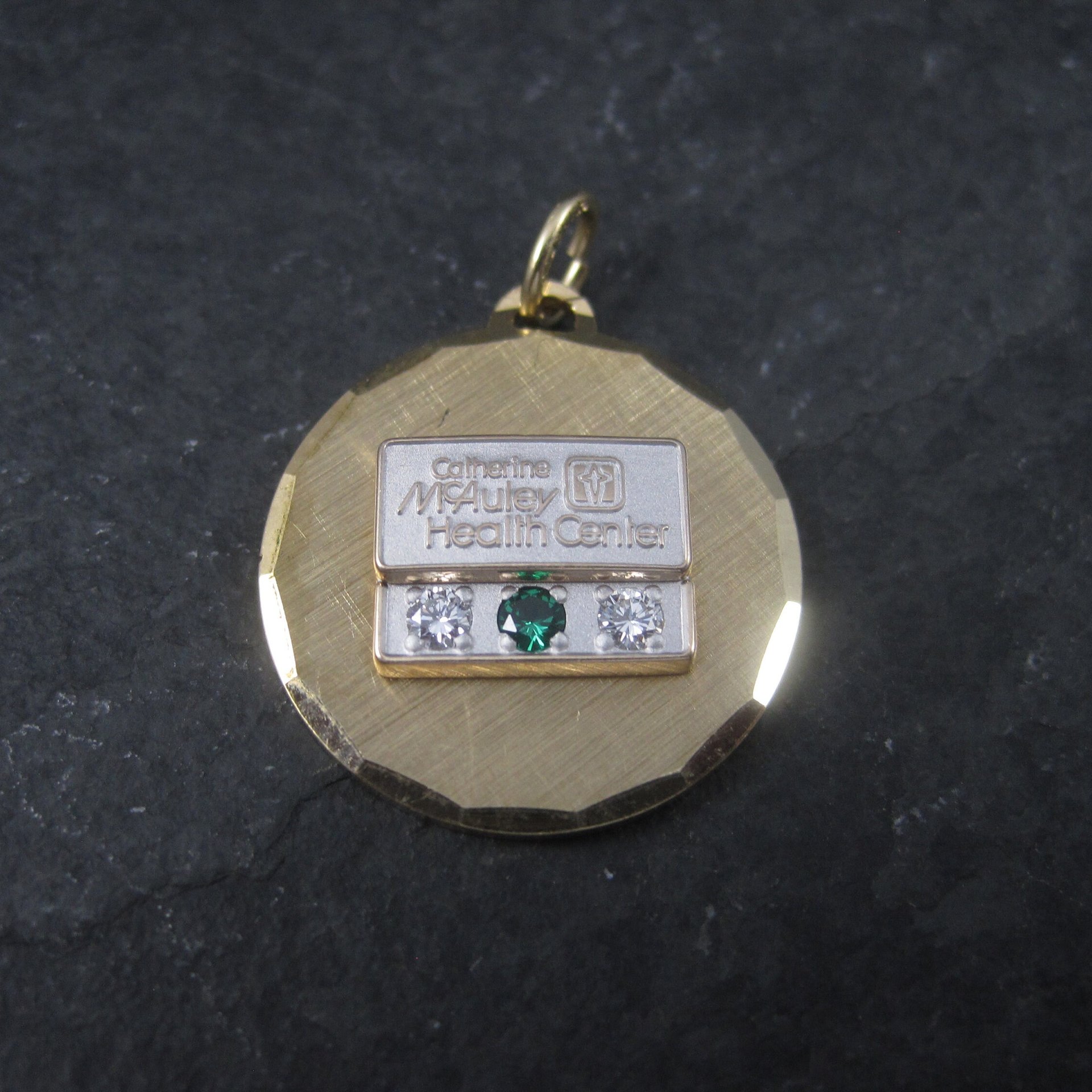 Vintage Catherine McAuley Health Center Diamond Emerald Service Pendant