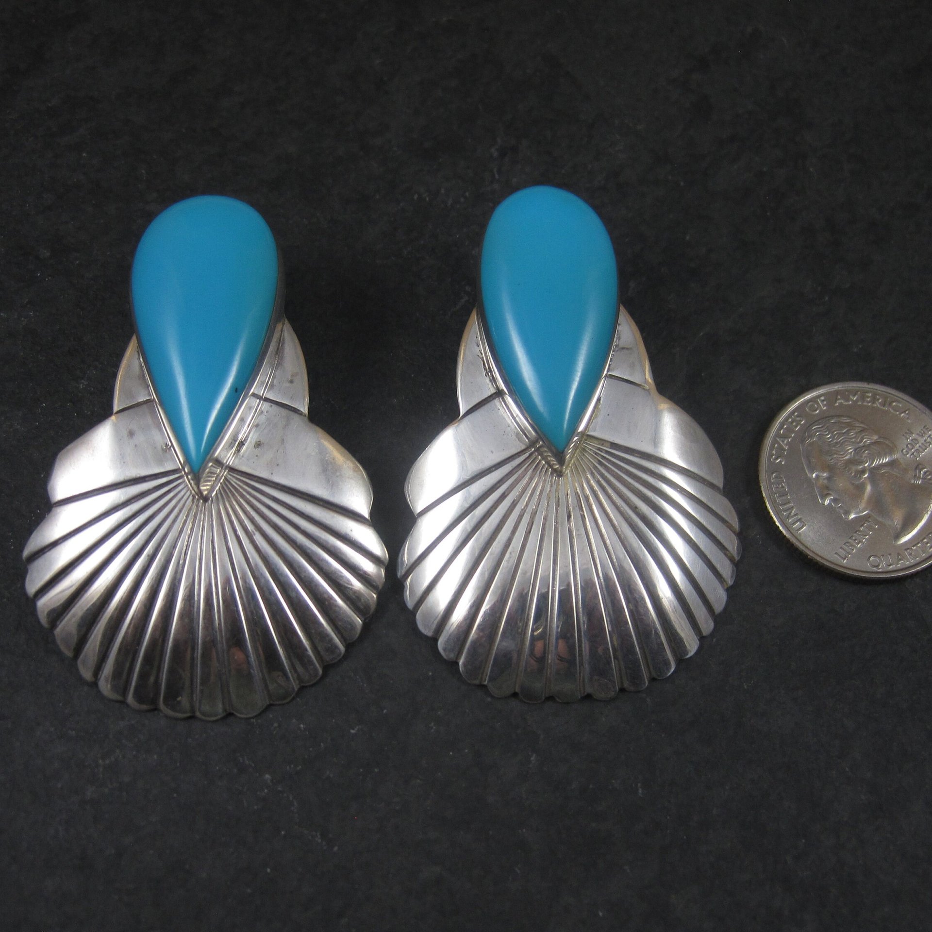 Large Vintage Navajo Turquoise Statement Earrings