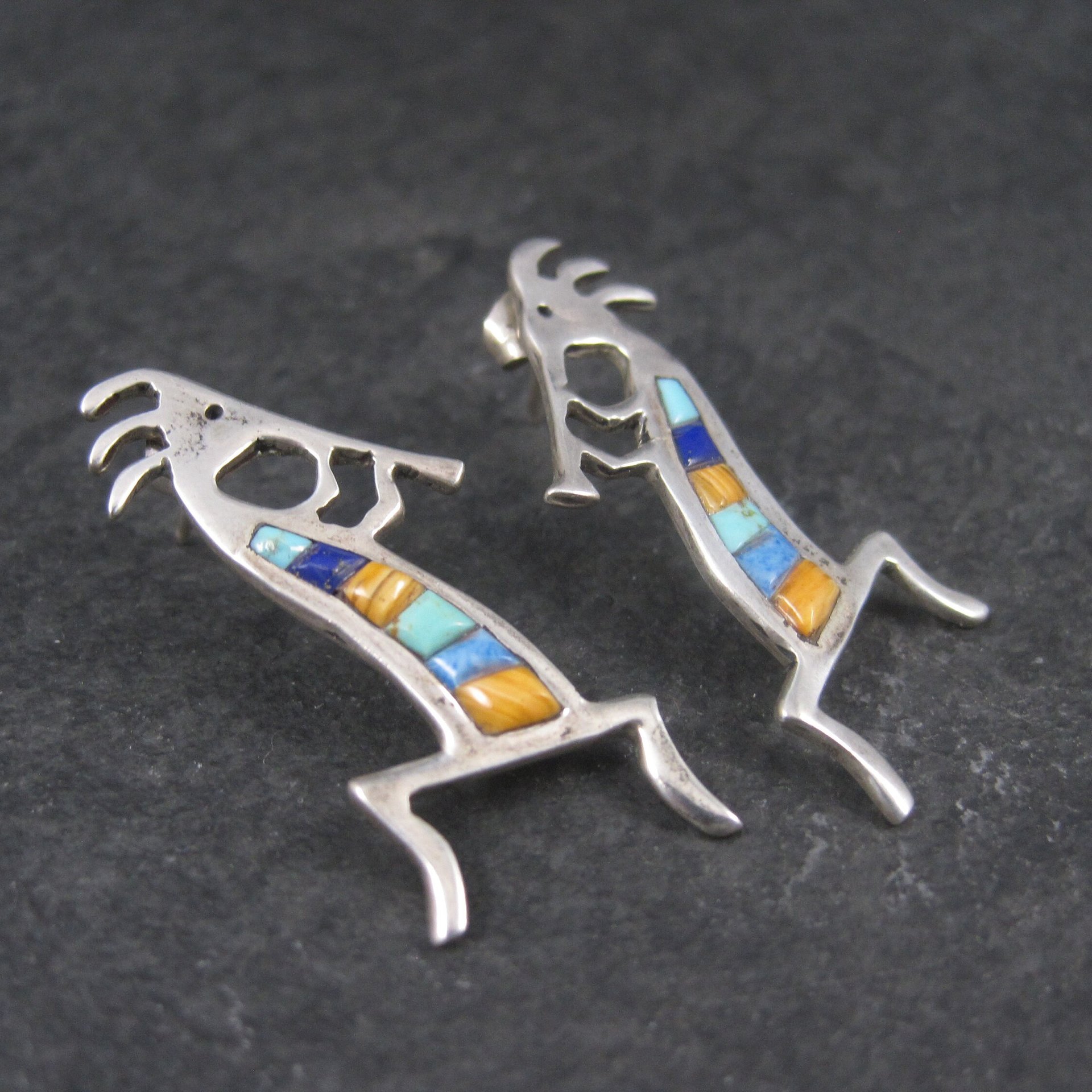 Vintage Southwestern Sterling Kokopelli Inlay Earrings